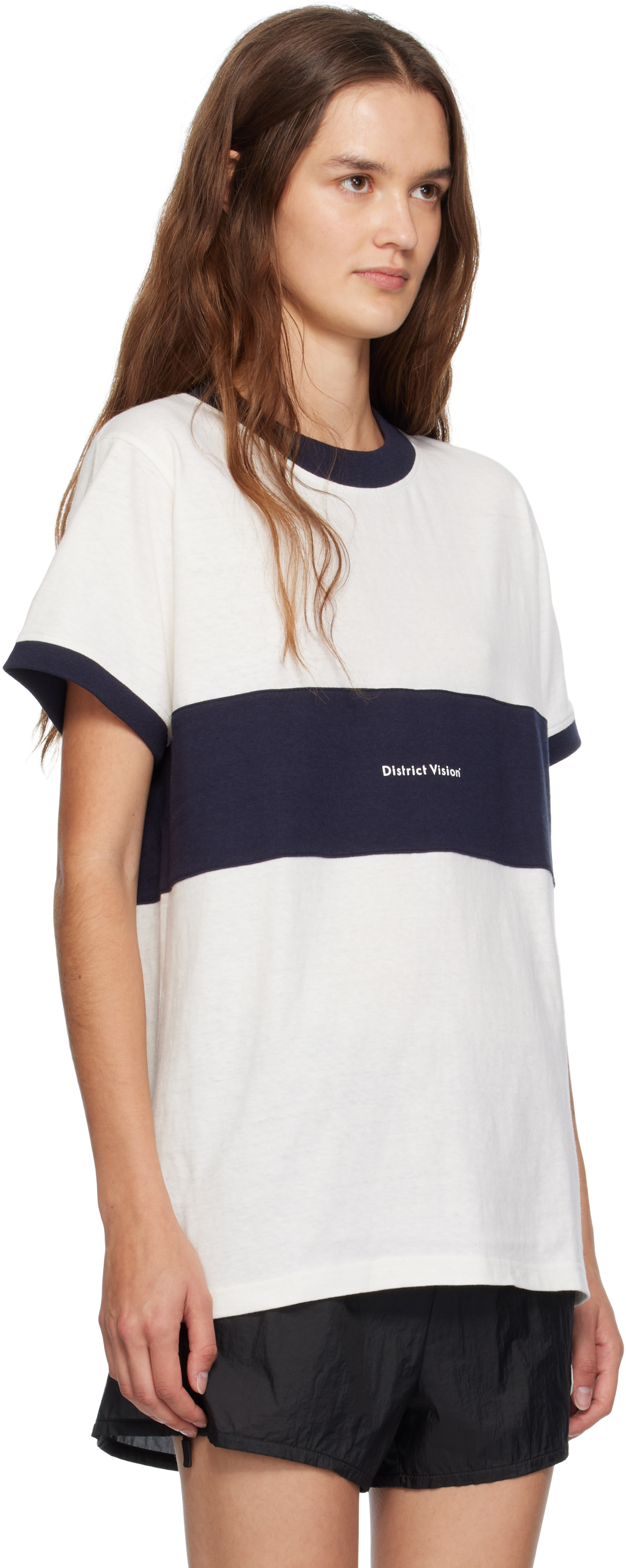District Vision Off-white Ringer T-shirt In White