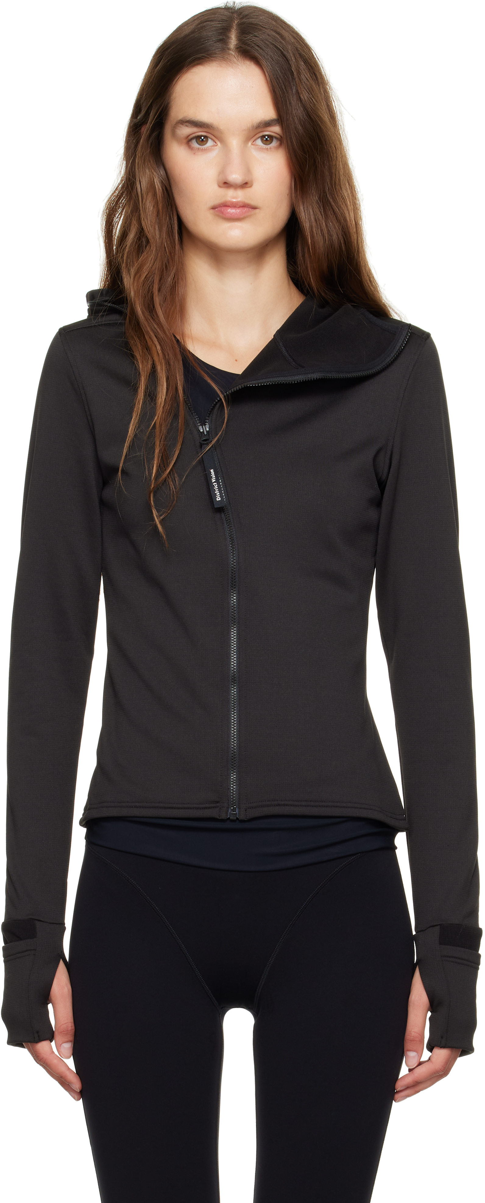 District Vision Black Hooded Fitted Grid Fleece Jacket In Black