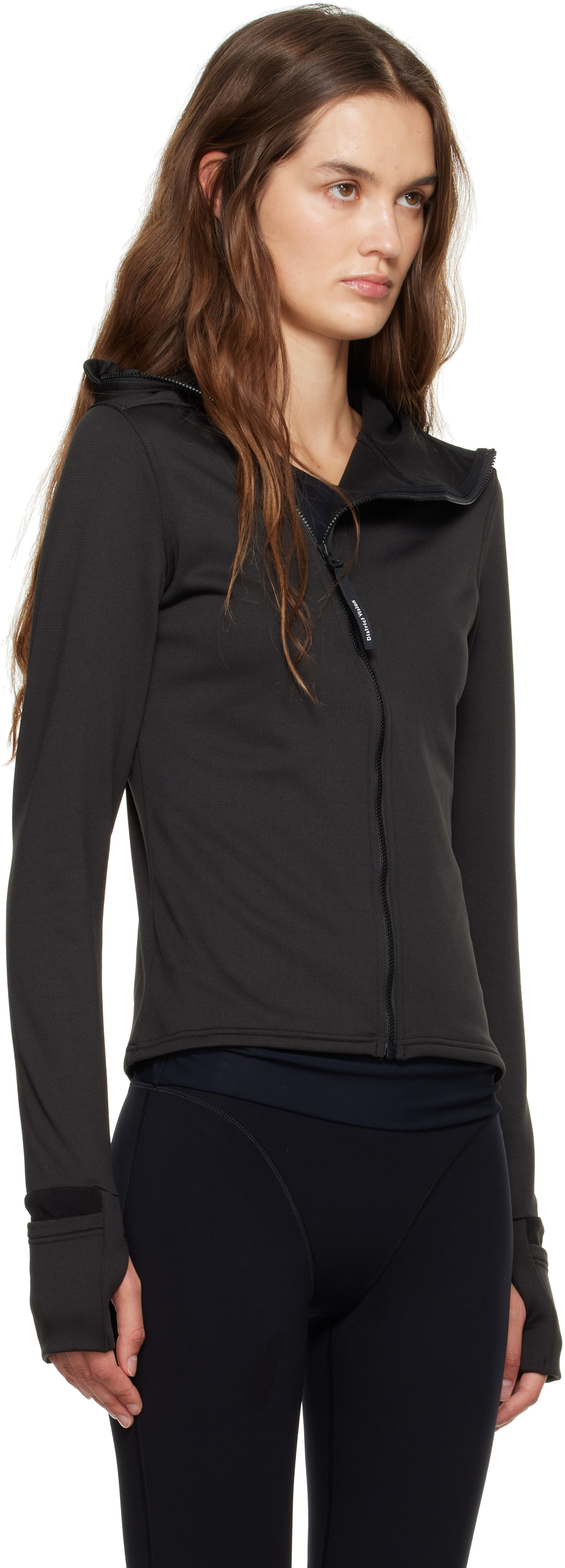 District Vision Black Hooded Fitted Grid Fleece Jacket In Black