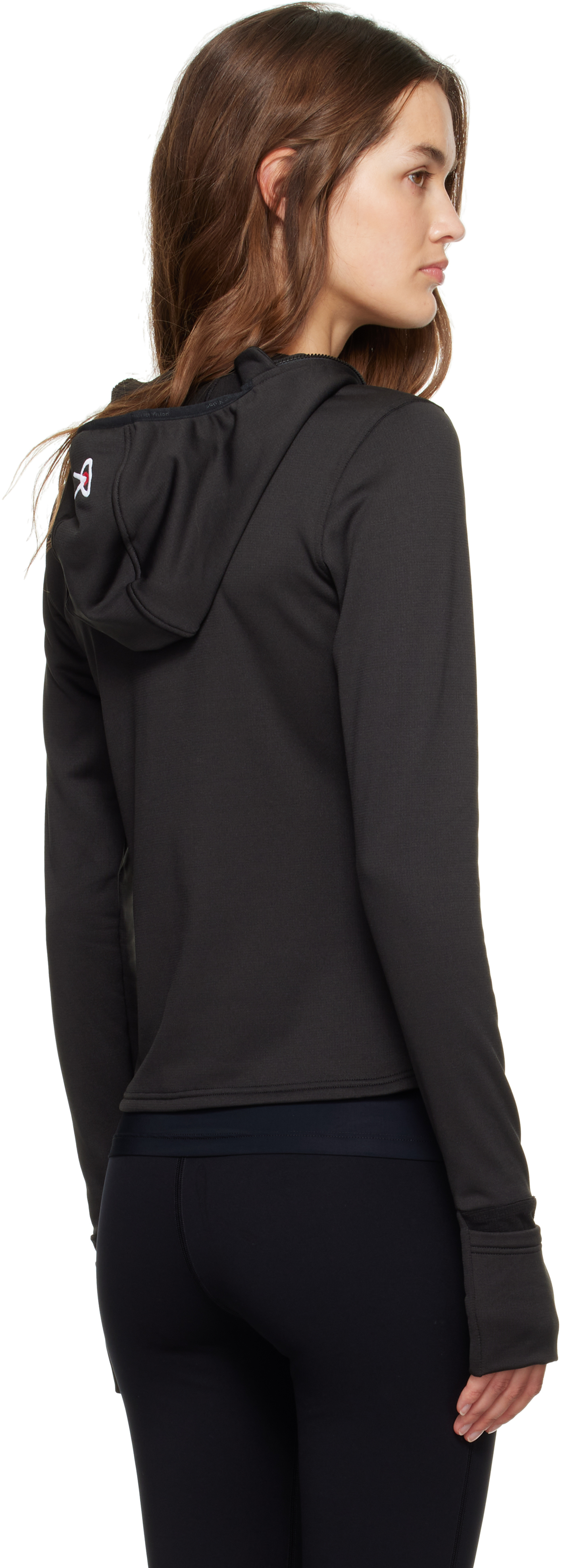 District Vision Black Hooded Fitted Grid Fleece Jacket In Black