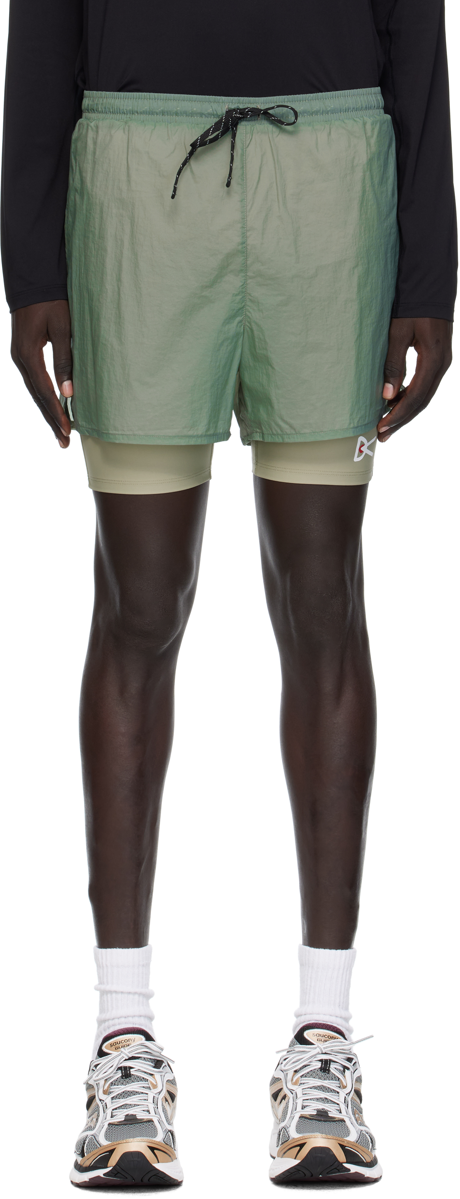 District Vision Green Ripstop Layered Trail Shorts In Green