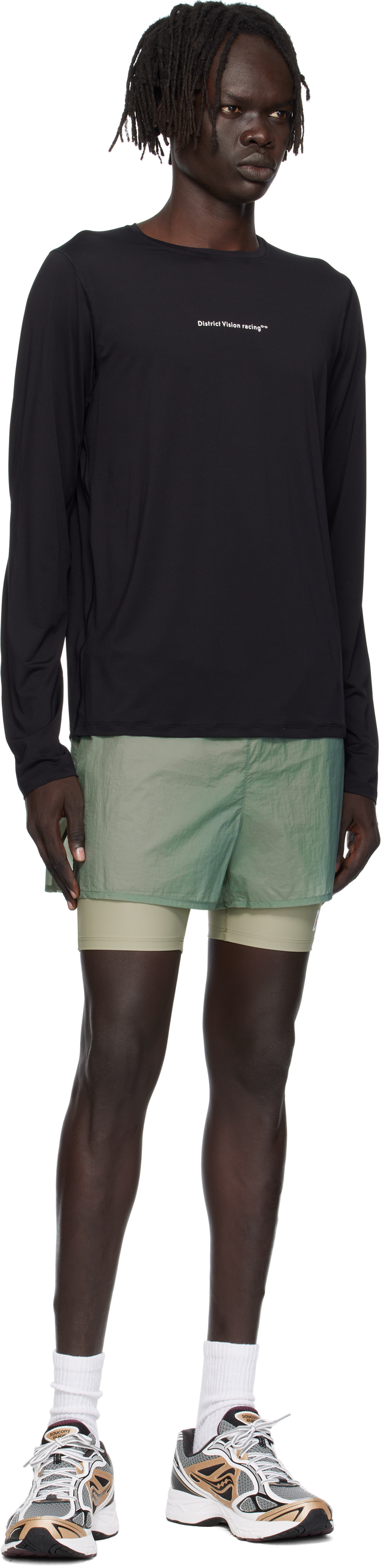 District Vision Green Ripstop Layered Trail Shorts In Green