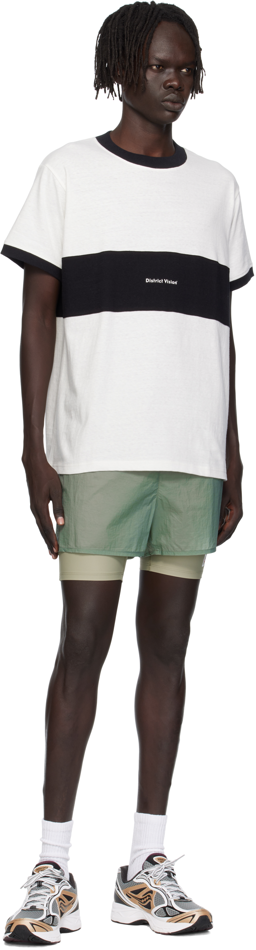 District Vision Off-white Ringer T-shirt In White