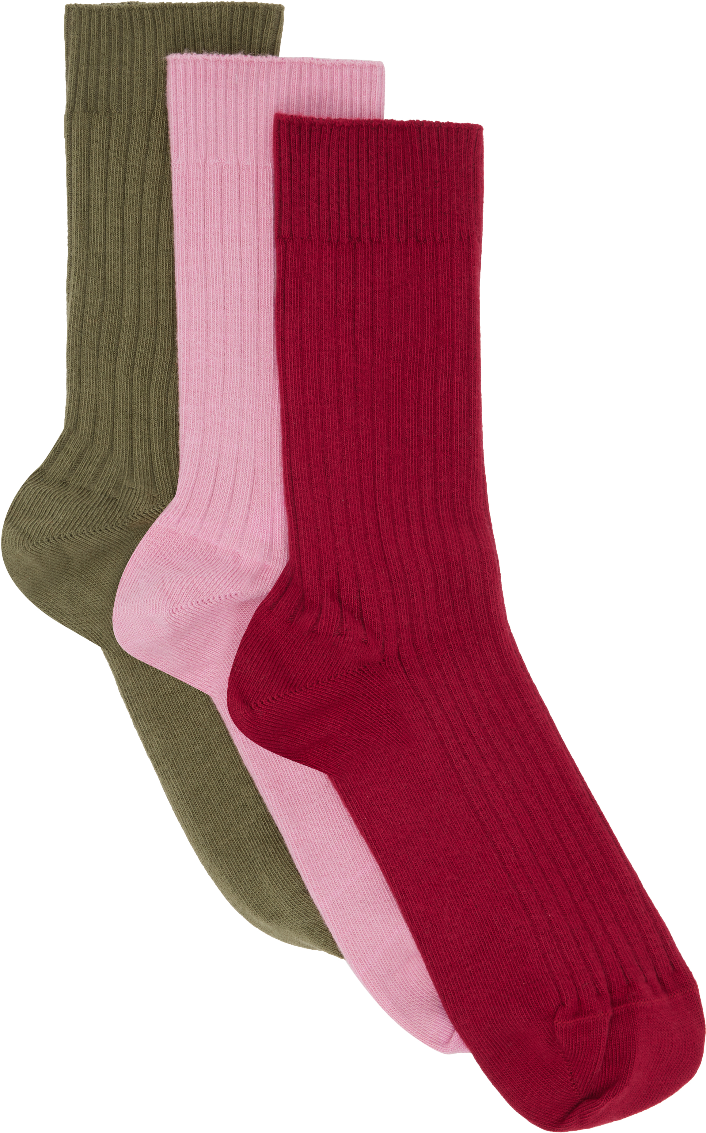 Baserange Three-pack Multicolor Organic Cotton Rib Overankle Socks