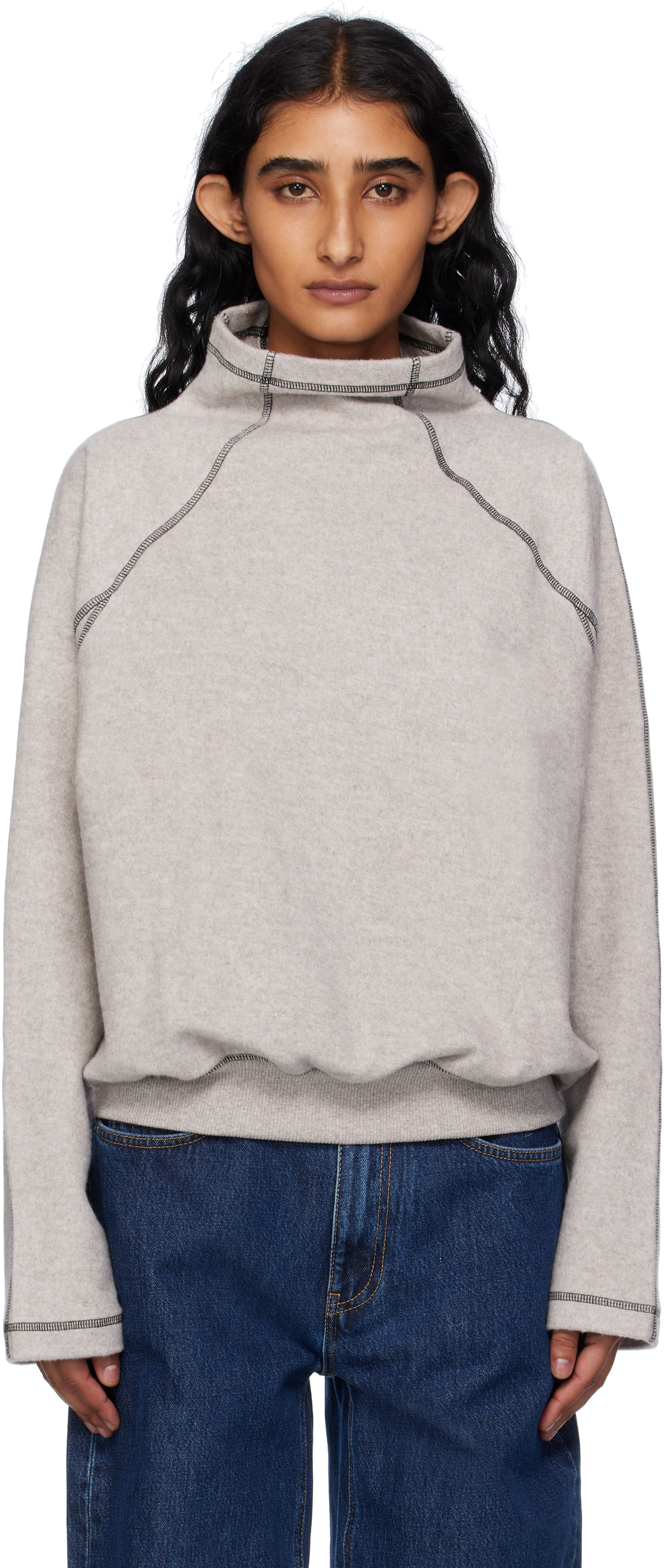 Gray Fold Turtleneck by Baserange on Sale