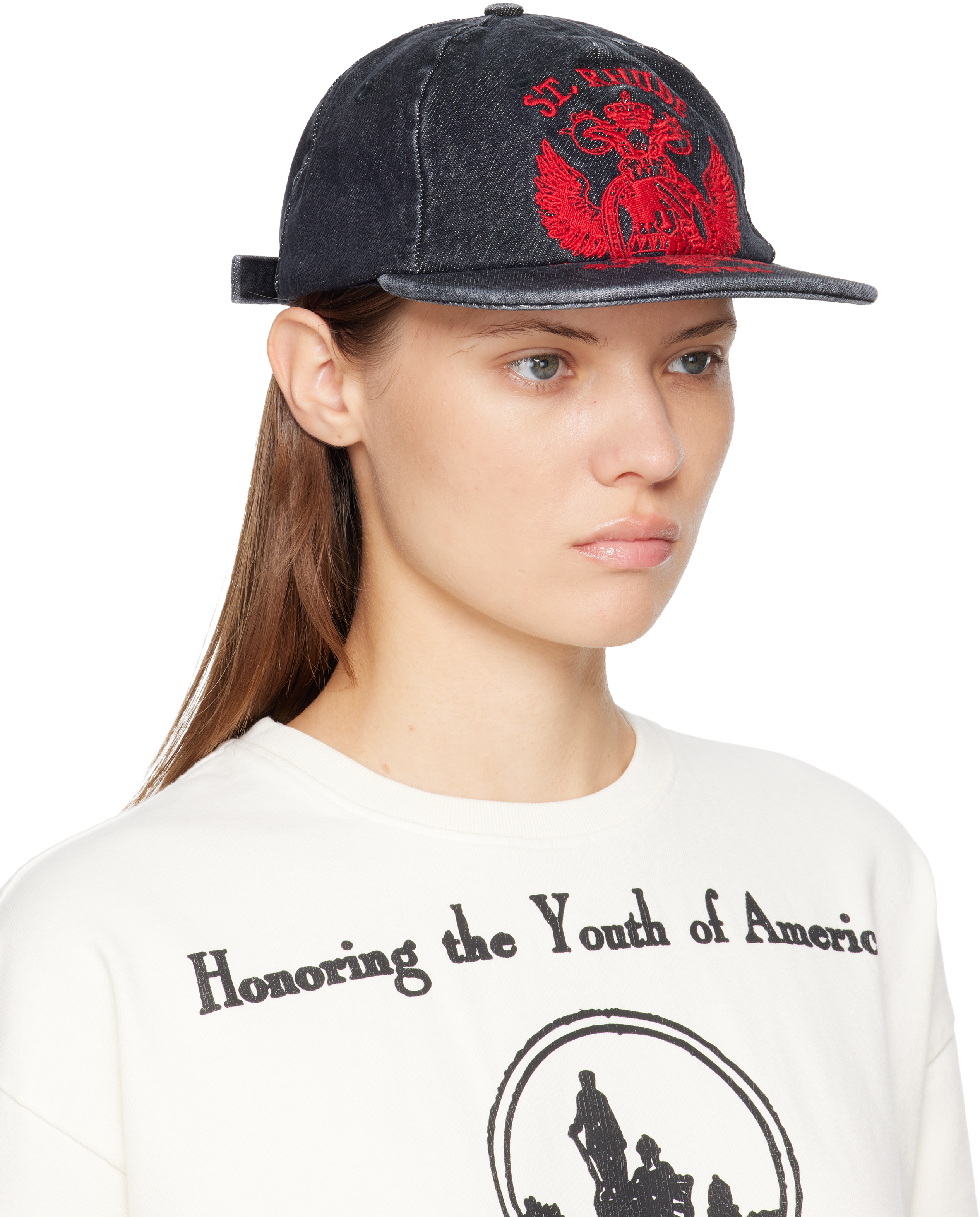 Rhude Black St.  Seal Curved Brim Denim Cap In Black