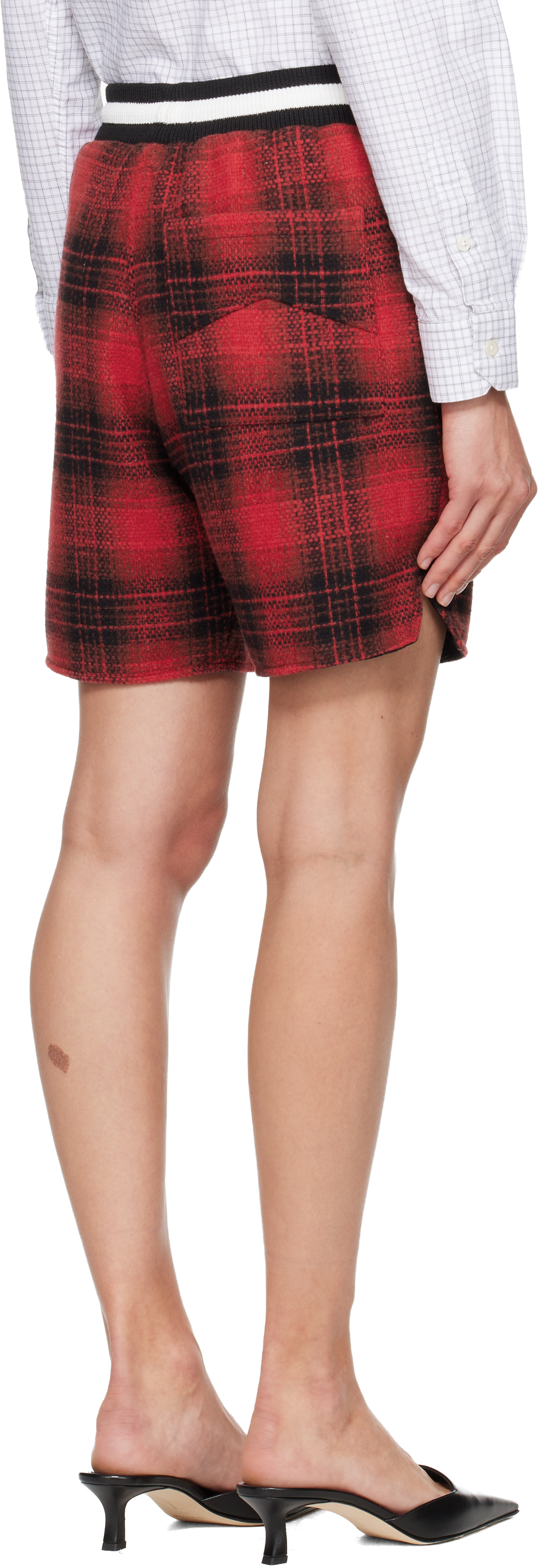 Rhude Red & Black Flannel '' Collegiate Court Logo Shorts In Red
