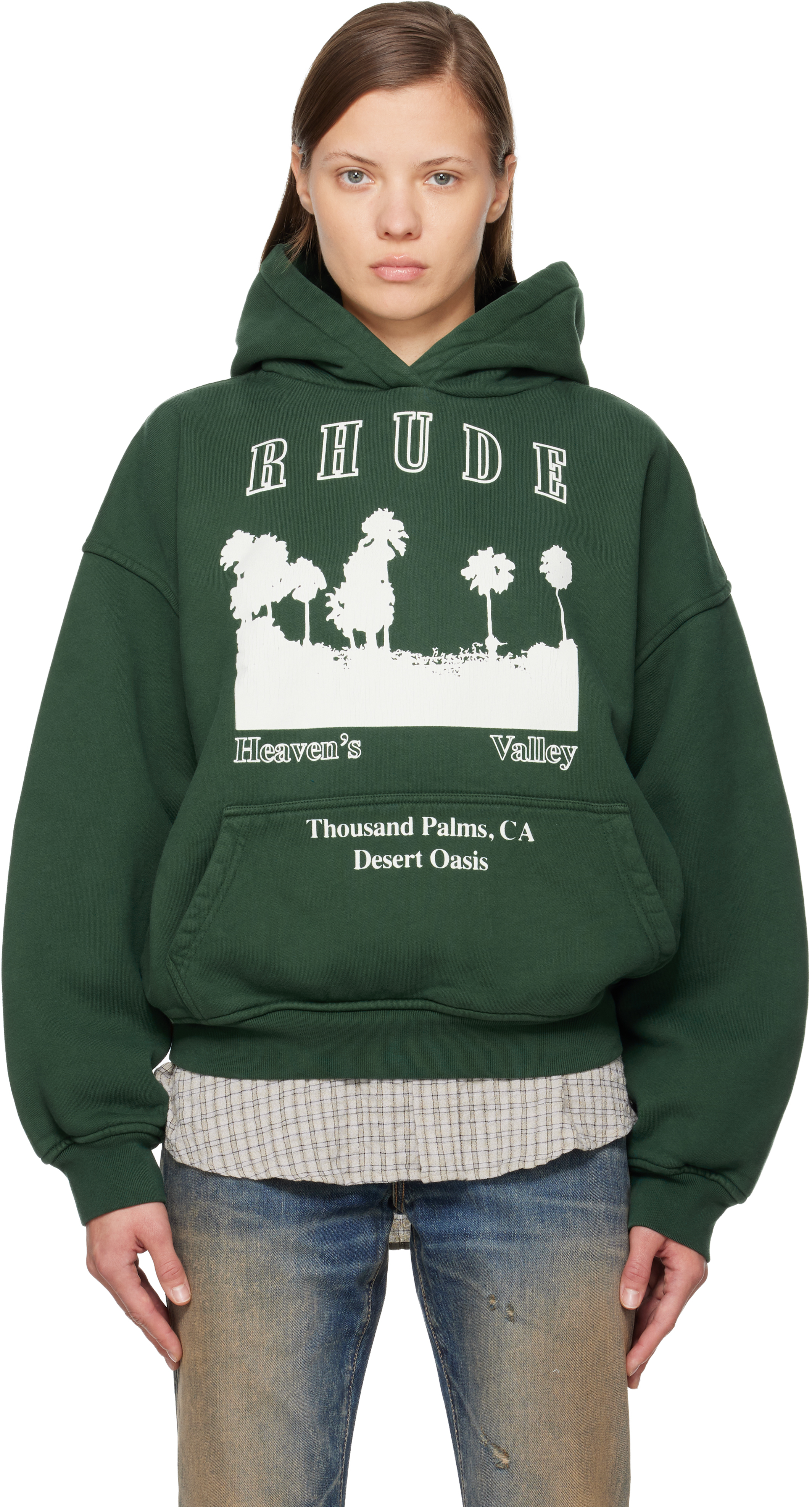 Rhude Green 'thousand Palms' Hoodie In Green