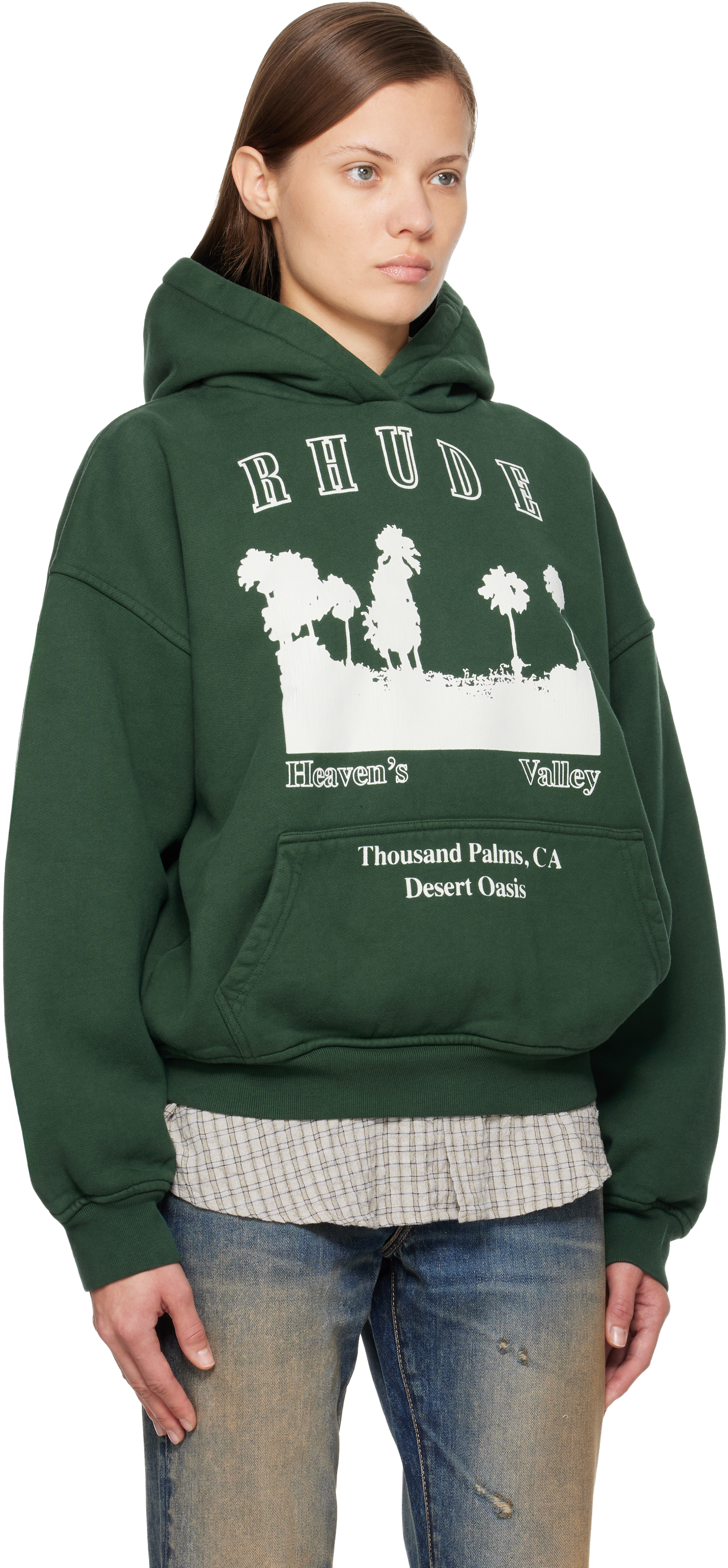 Rhude Green 'thousand Palms' Hoodie In Green