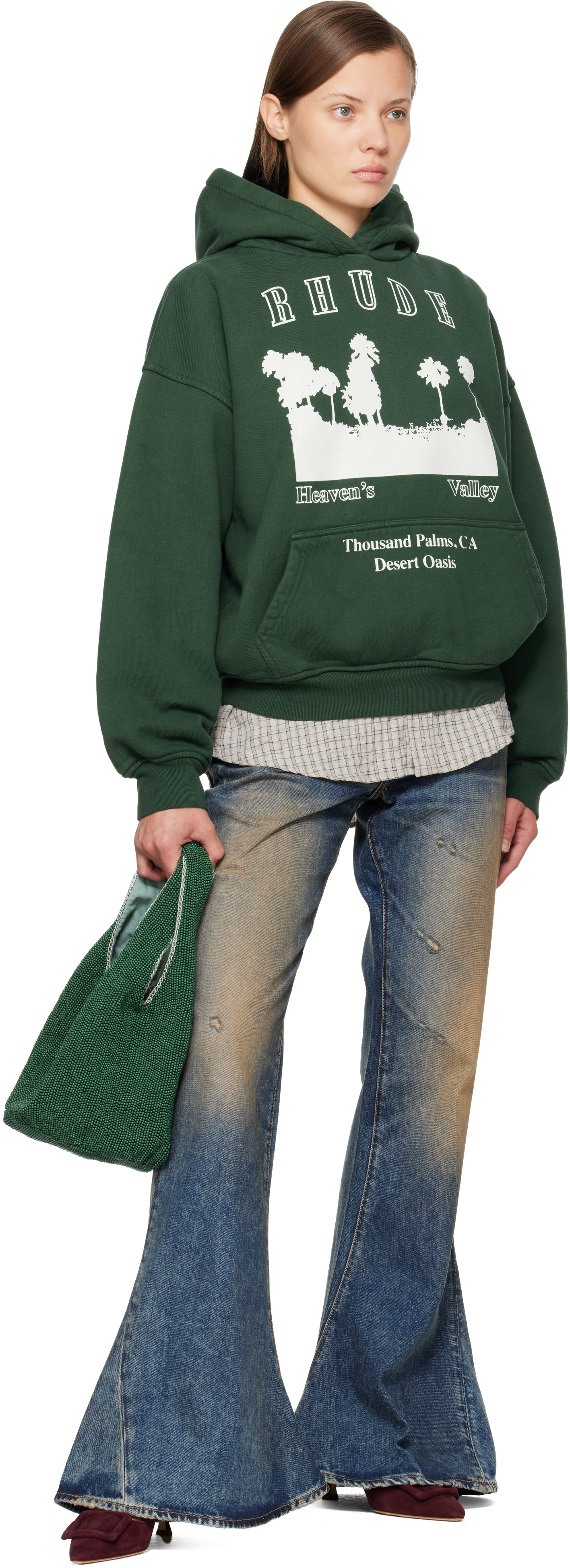 Rhude Green 'thousand Palms' Hoodie In Green
