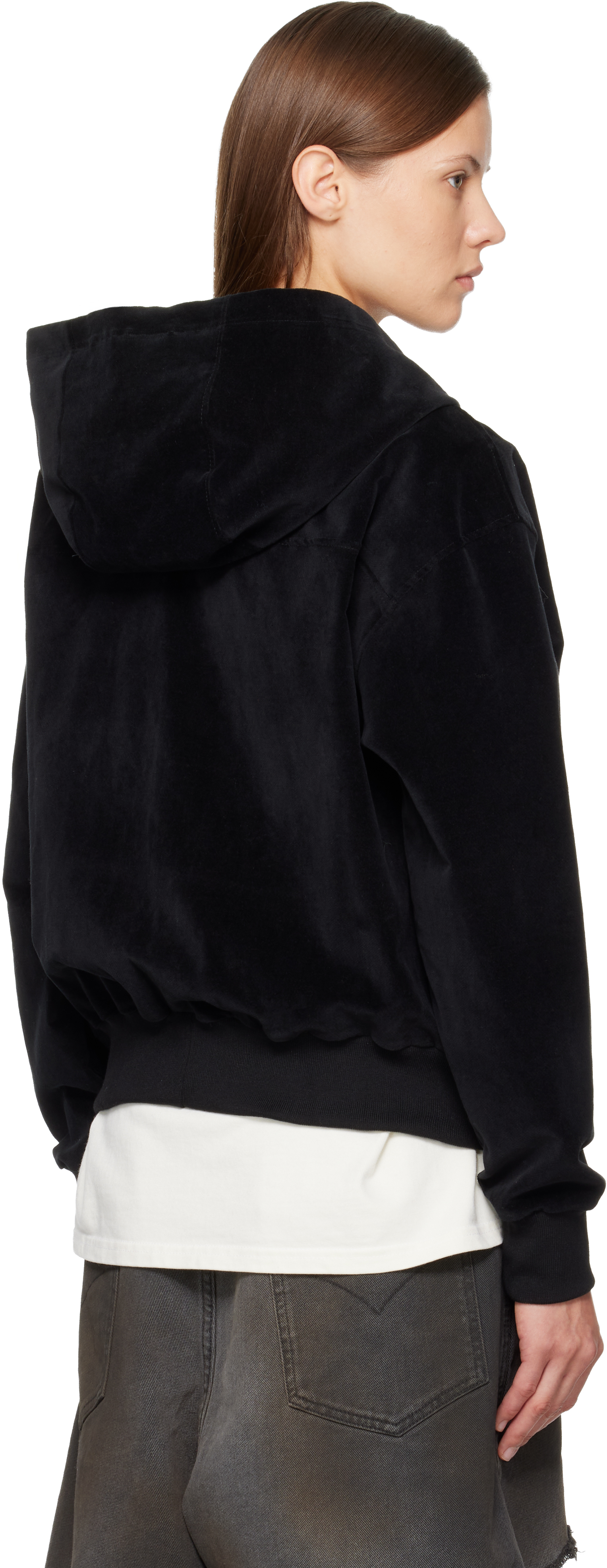 Rhude Black Velour Classique Zip-up Hoodie In Black