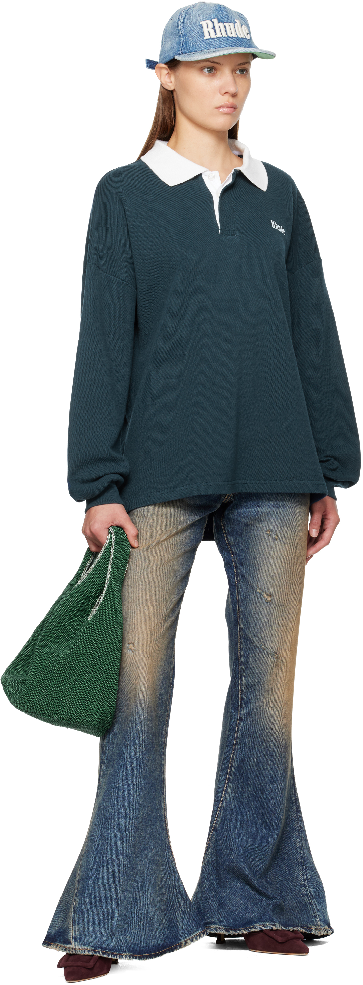 Rhude Navy Ls Pique Polo In Blue