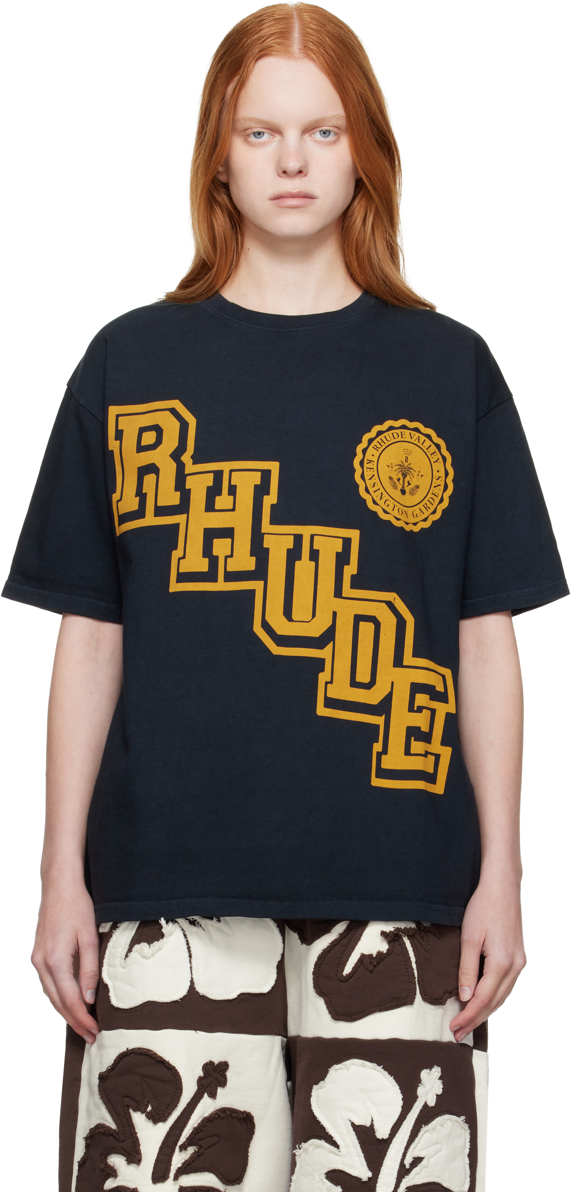 Black 'Rhude' Collegiate Crest T-shirt