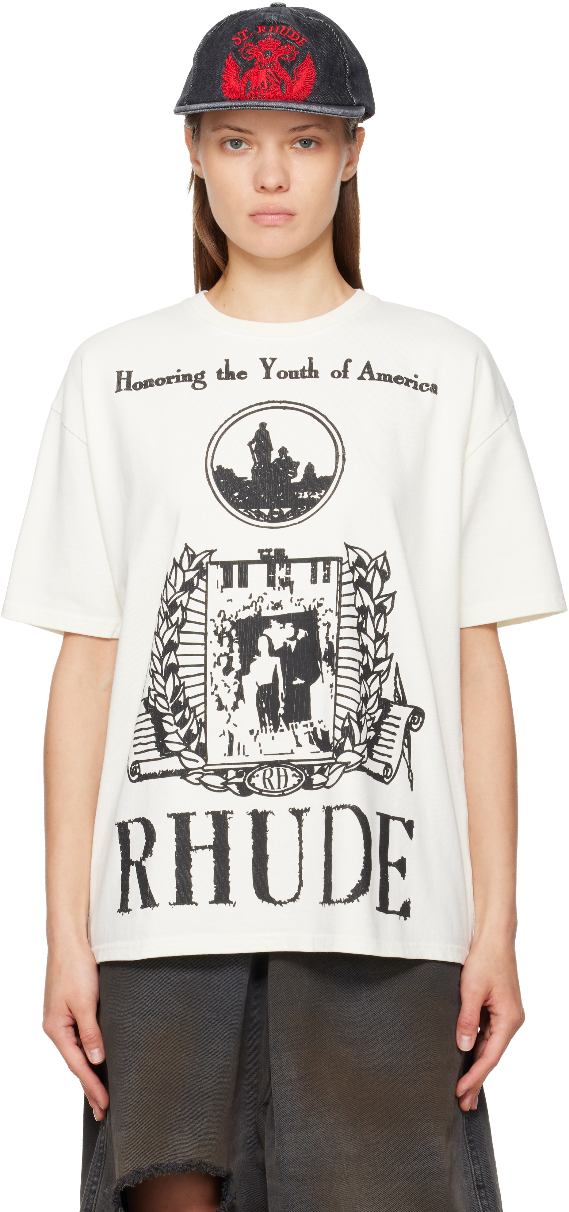 Rhude White 'youth Of America' T-shirt In Neutral