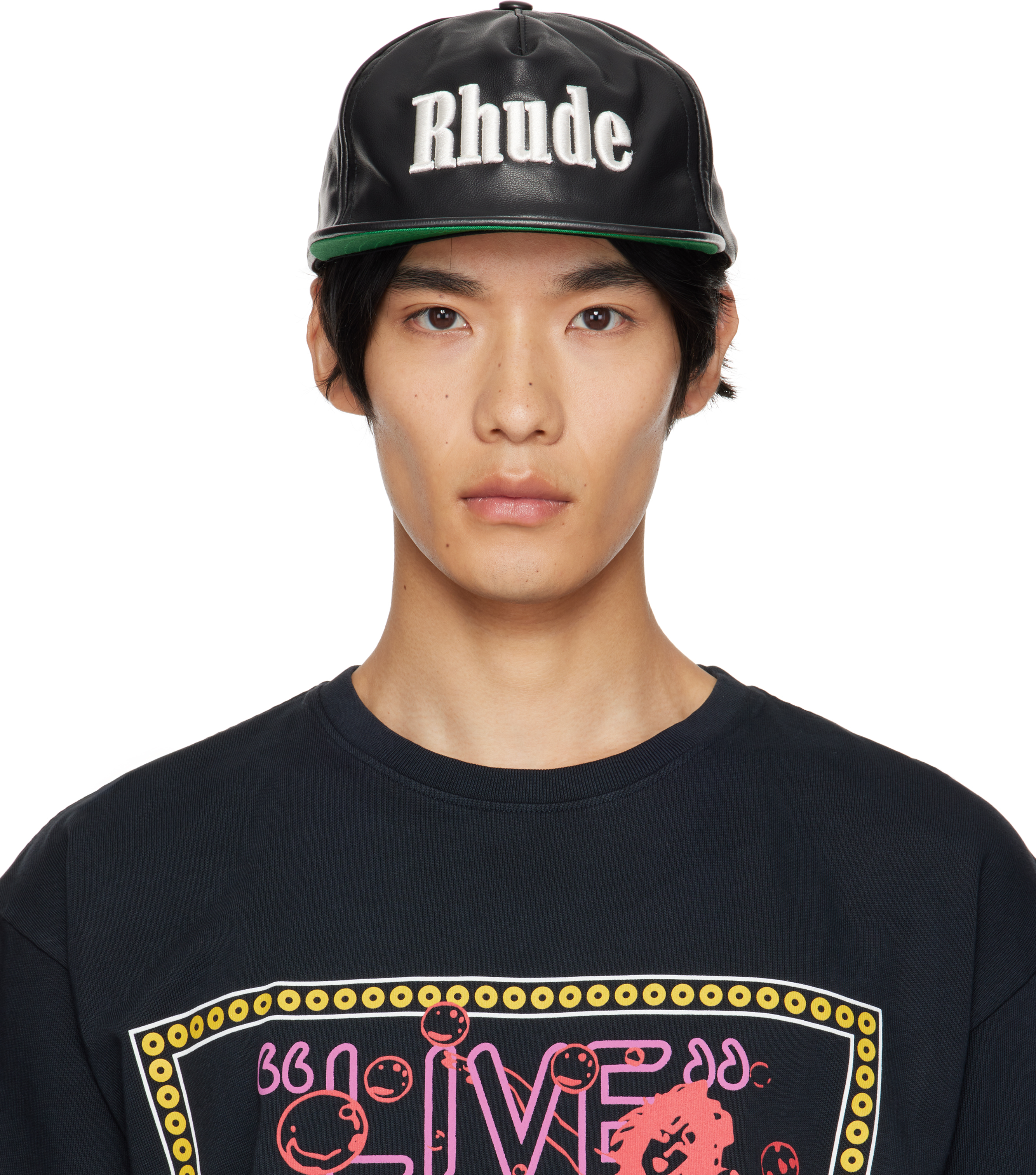 Black Logo Leather Cap