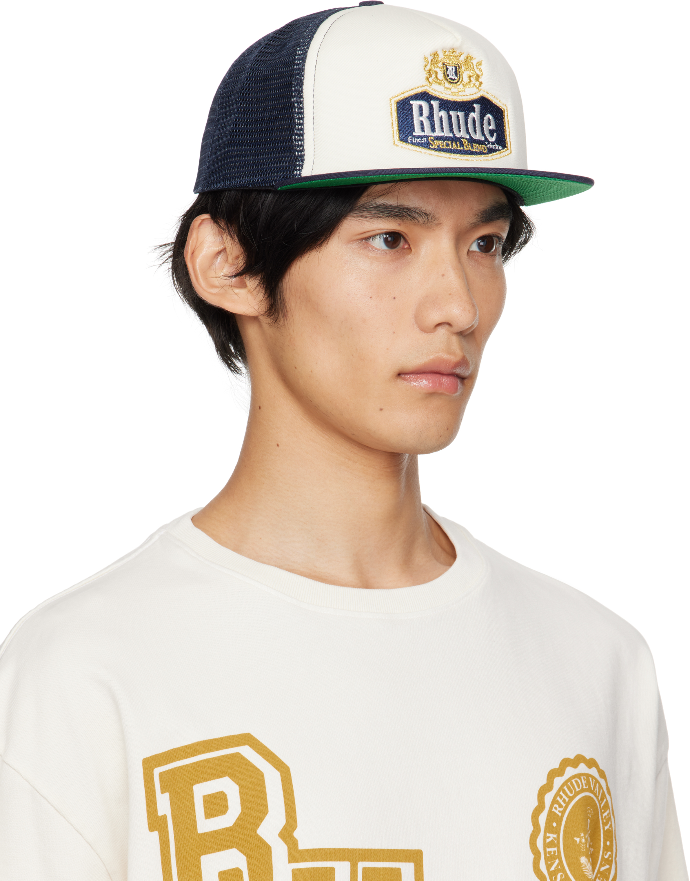 Rhude Navy Embroidered 'special Blend' Trucker Cap