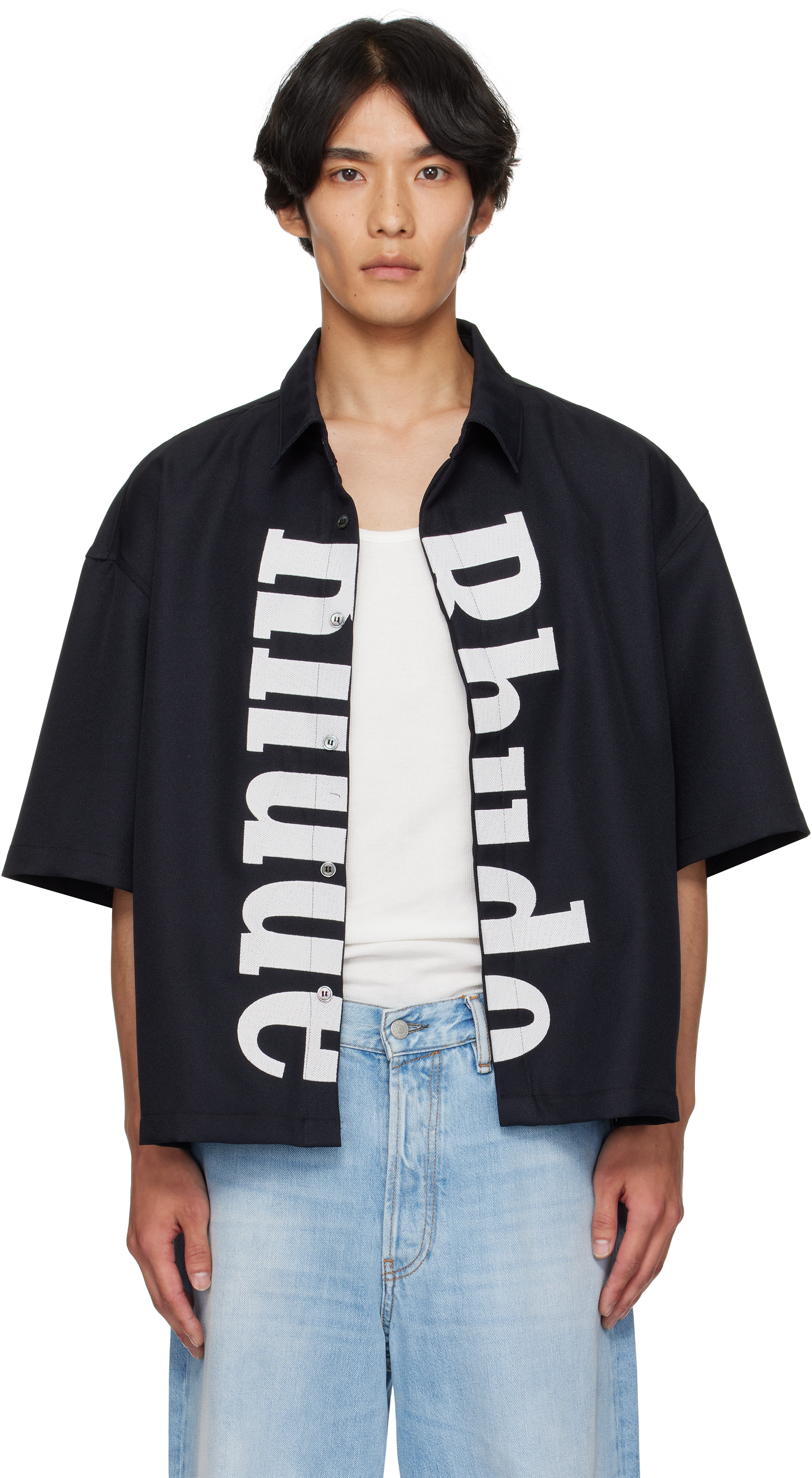 Black Center Logo Button Up Shirt