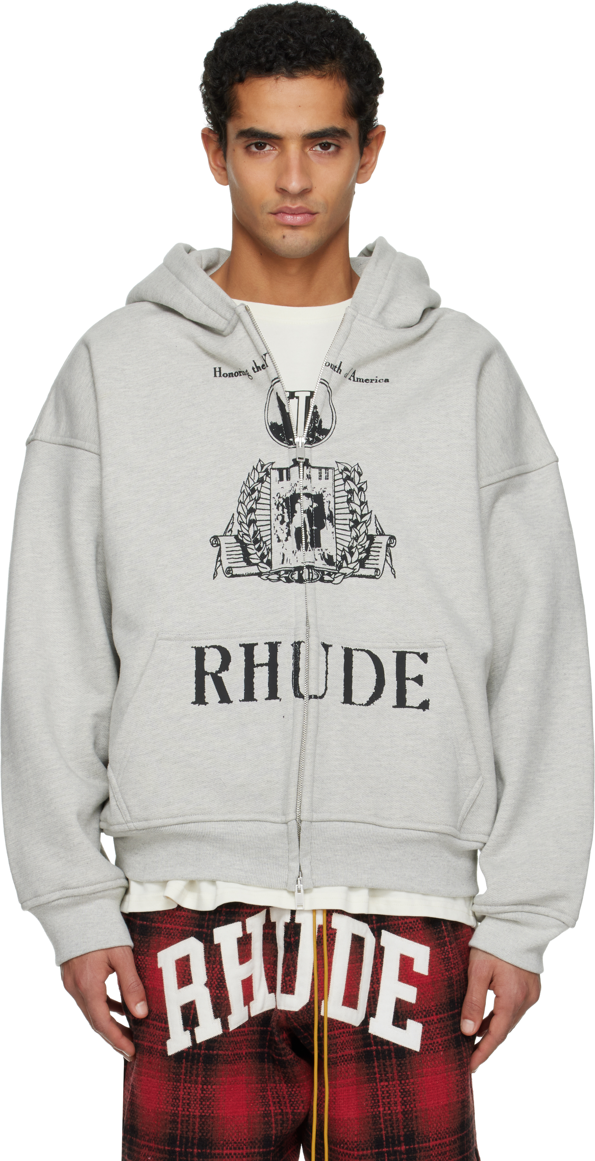 Rhudeのグレー 'Youth Of America' ジップアップフーディがセール中