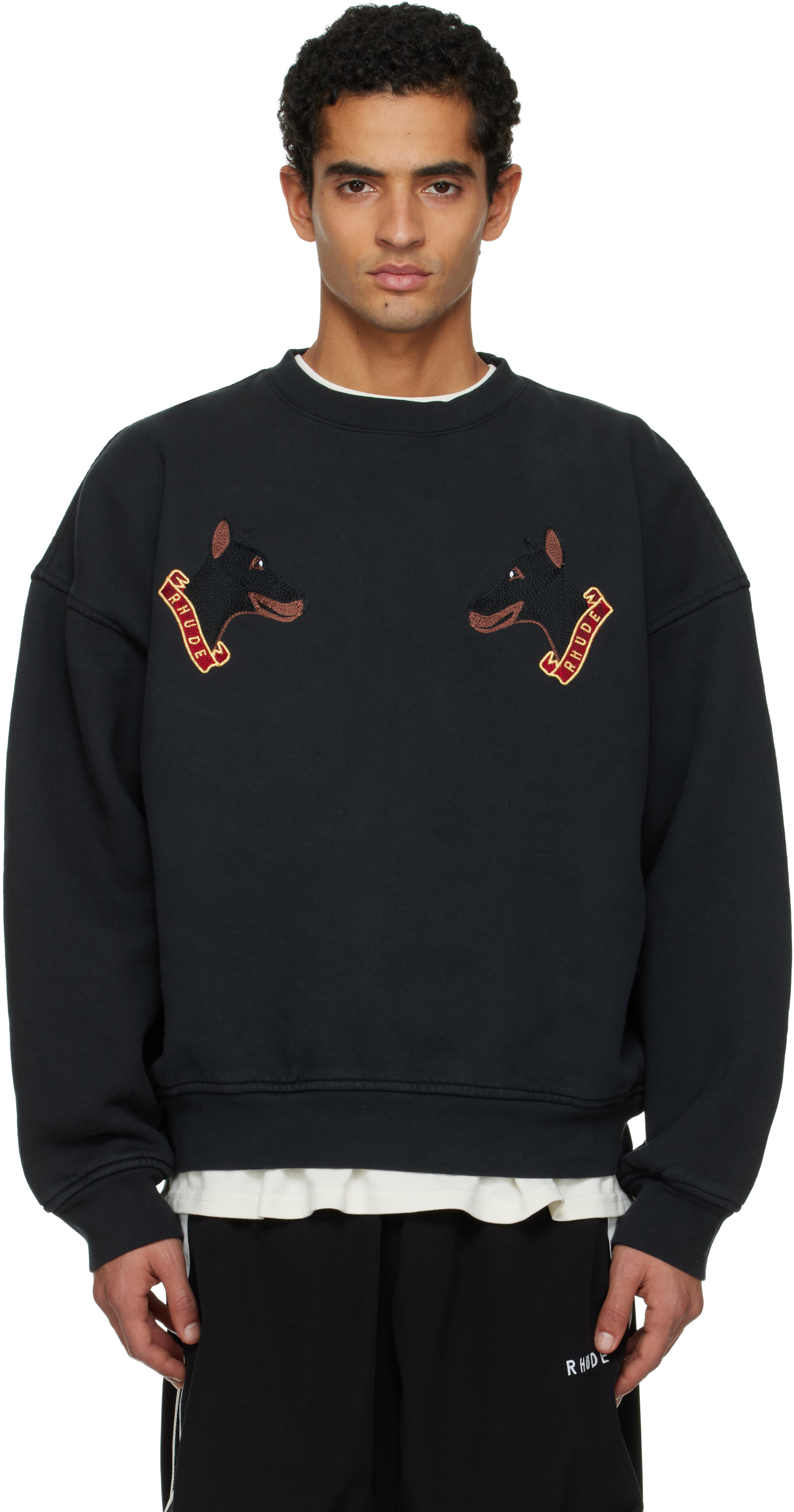 RHUDE トレーナー Black London Hound Crewneck Sweatshirt by Rhude on Sale