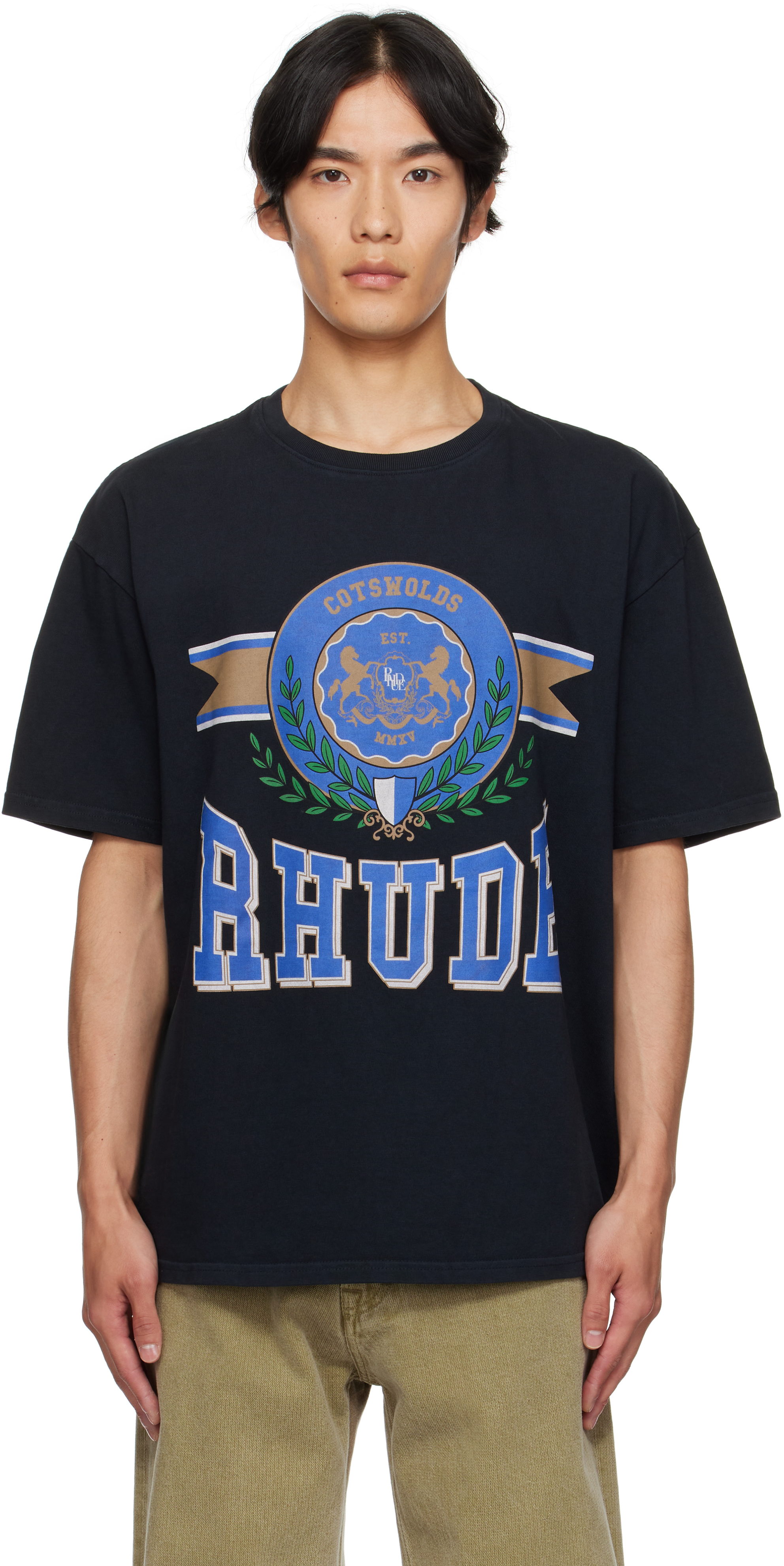 Rhude Cotswold Crest Graphic Print T-shirt In Black
