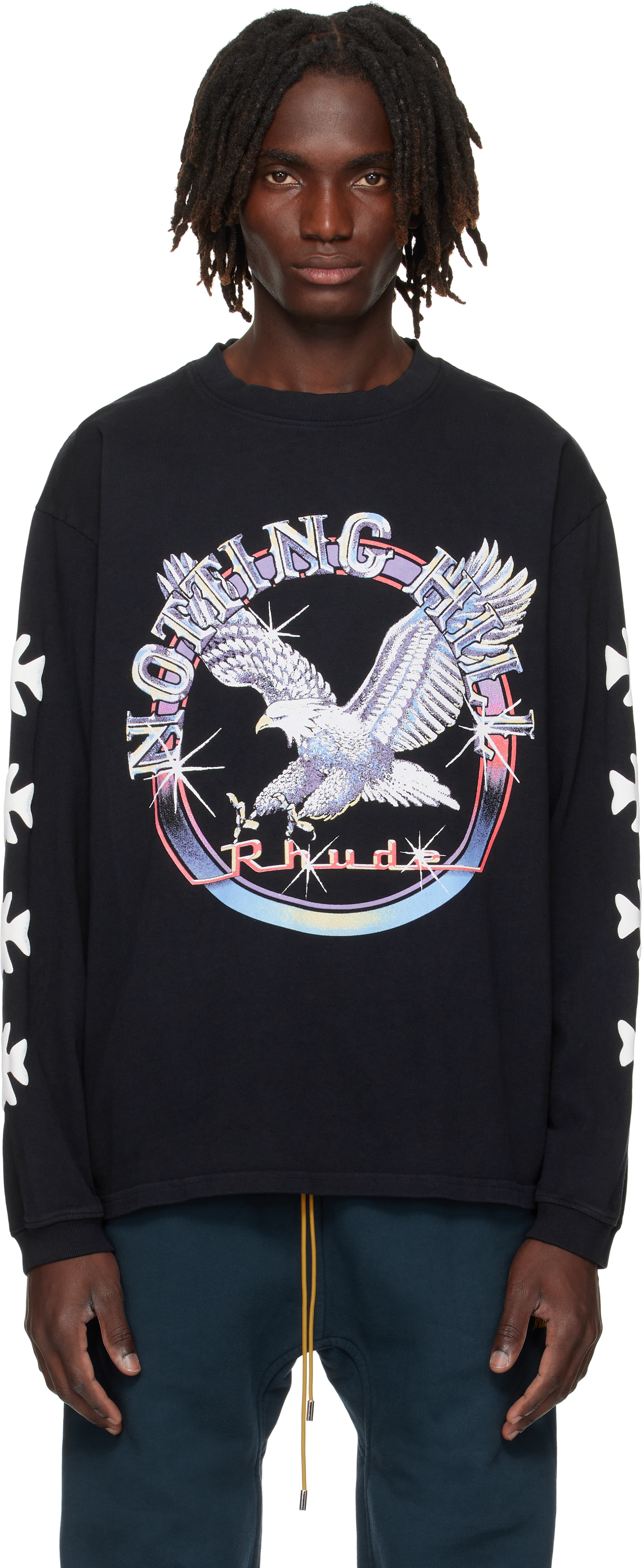 【関税込み】Rhude ブラック 'Notting Hill' Eagle 長袖Tシャツ Rhude: ブラック 'Notting Hill' Eagle 長袖Tシャツ | SSENSE 日本