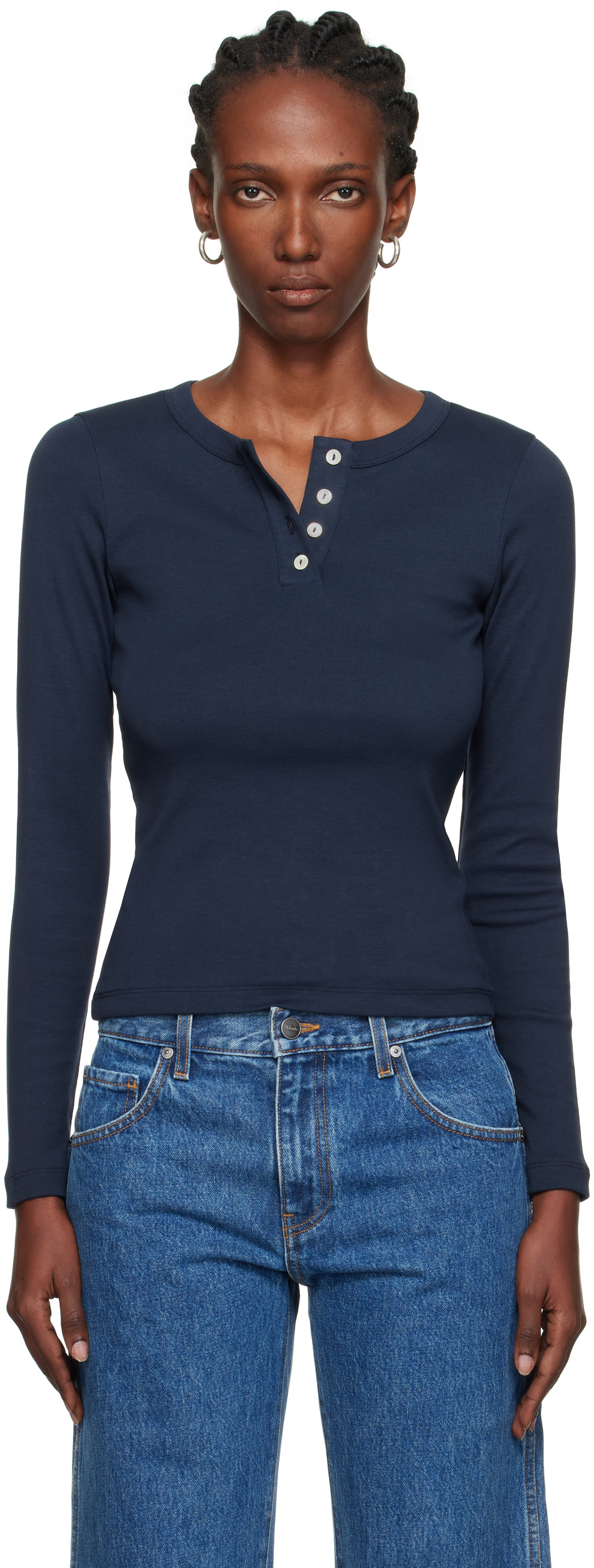 FLORE FLORE: Navy Jess Longsleeve T-shirt | SSENSE
