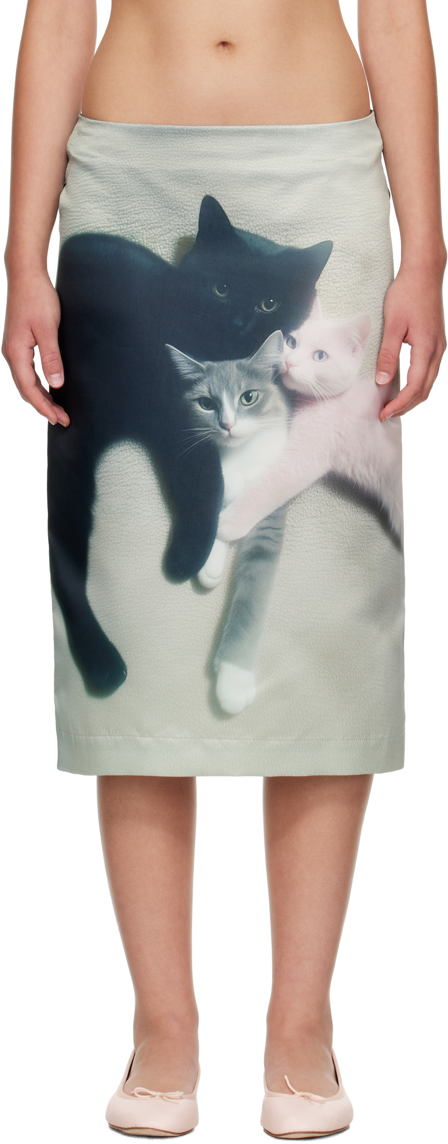 Ashley Williams Gray & Black Kittens Midi Skirt In Gray