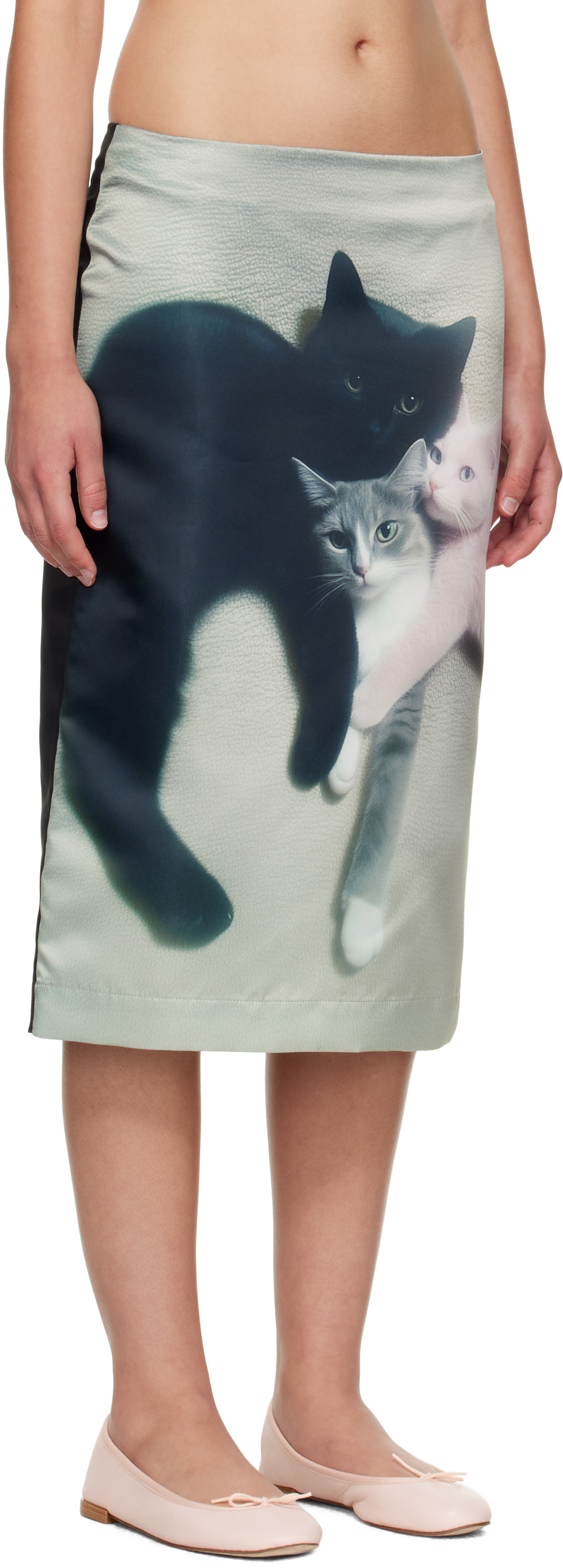 Ashley Williams Gray & Black Kittens Midi Skirt In Gray