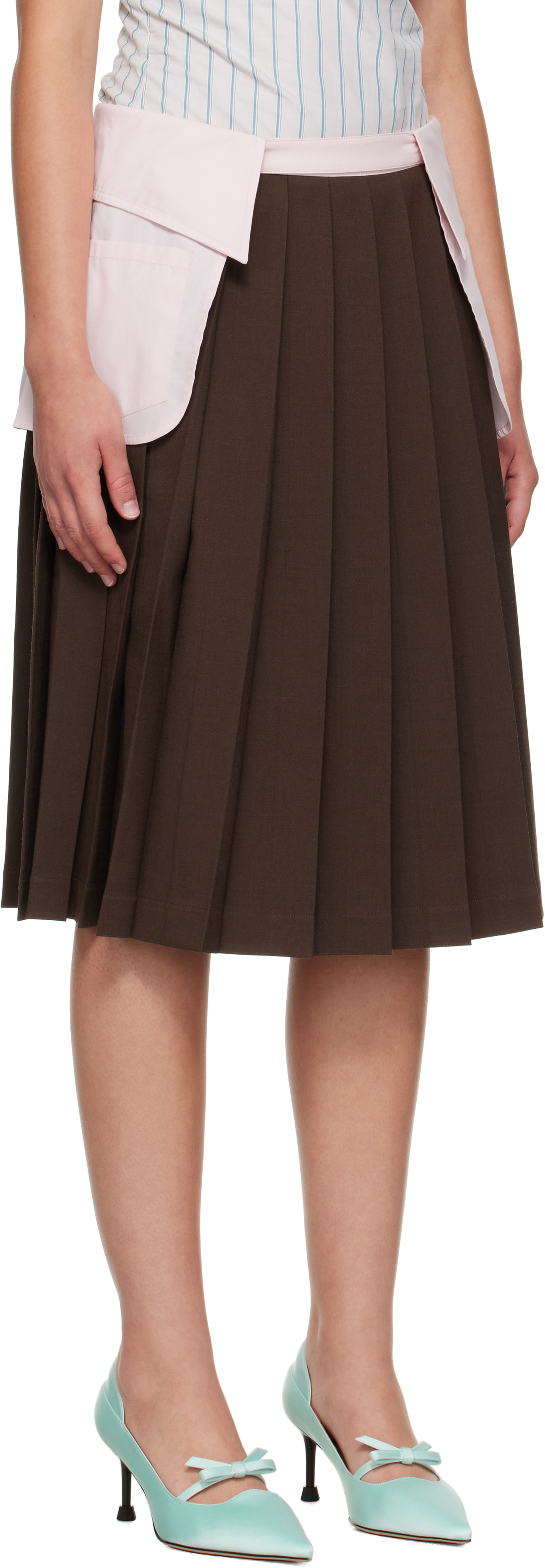 Ashley Williams Brown & Pink Collar Midi Skirt In Pink