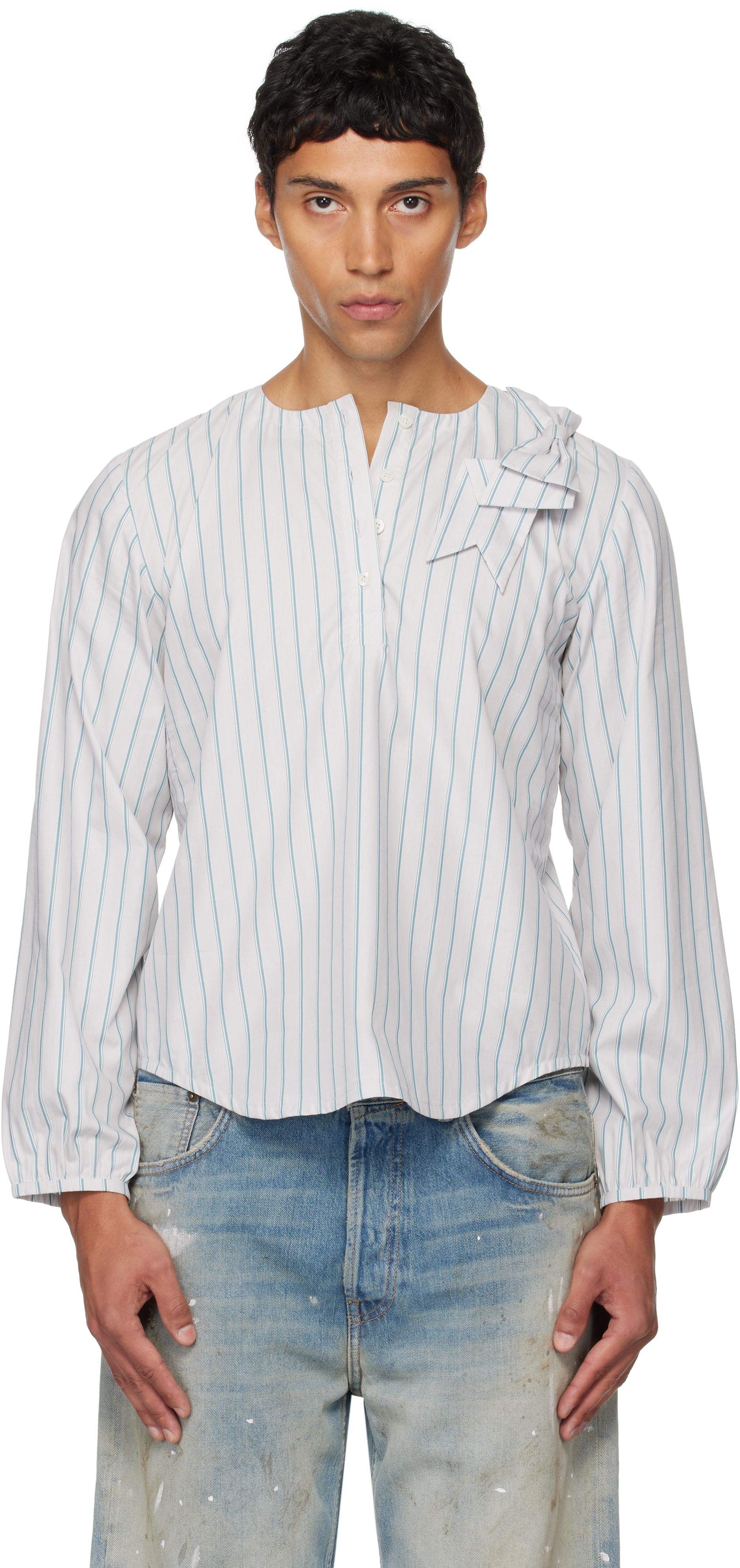 Ashley Williams Green Stripe Bow Shirt In Multi