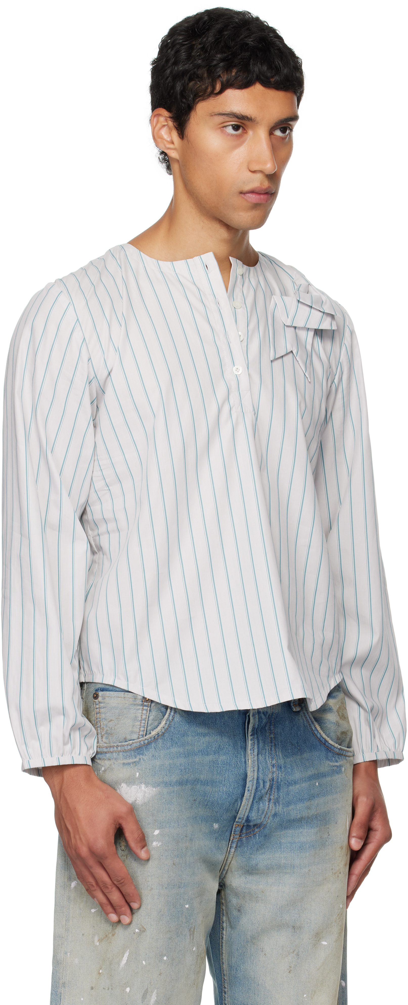 Ashley Williams Green Stripe Bow Shirt In Multi