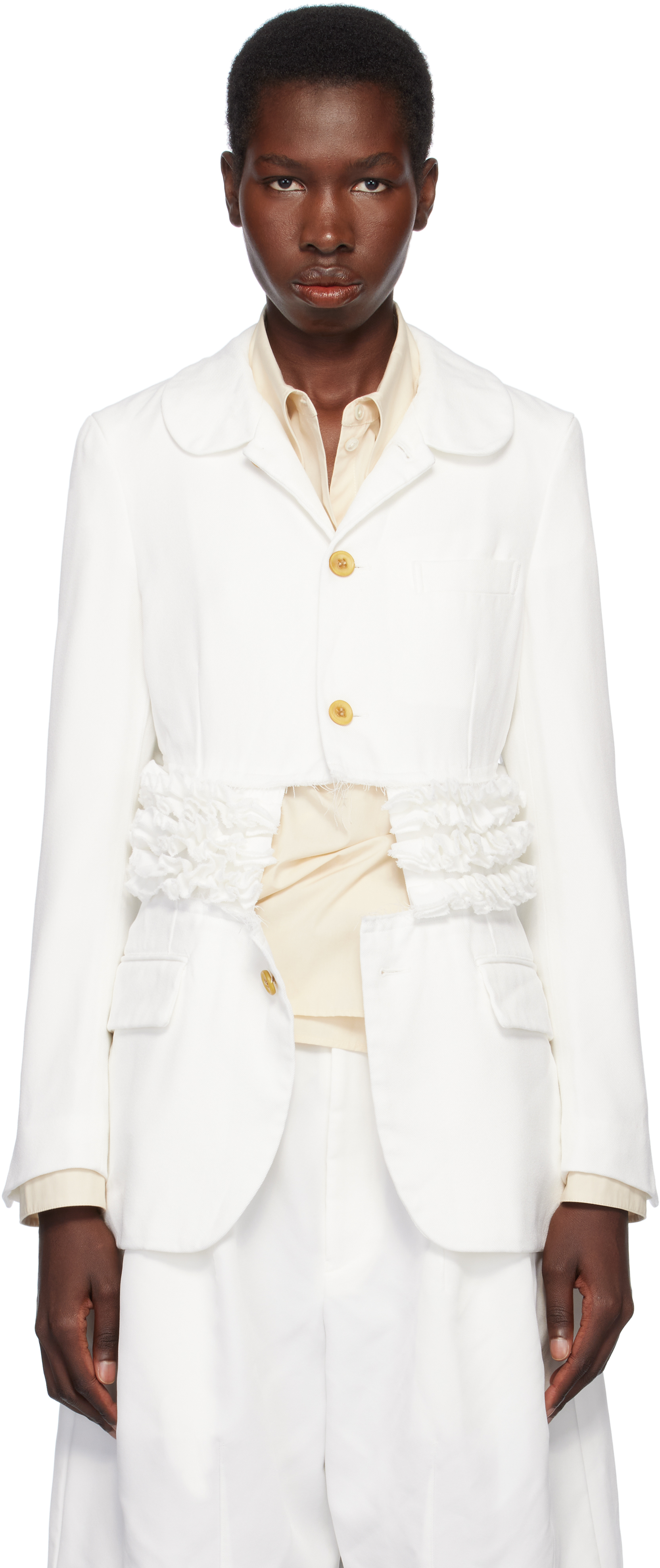BLACK COMME DES GARÇONS WHITE POLYESTER SOFT TWILL BLAZER