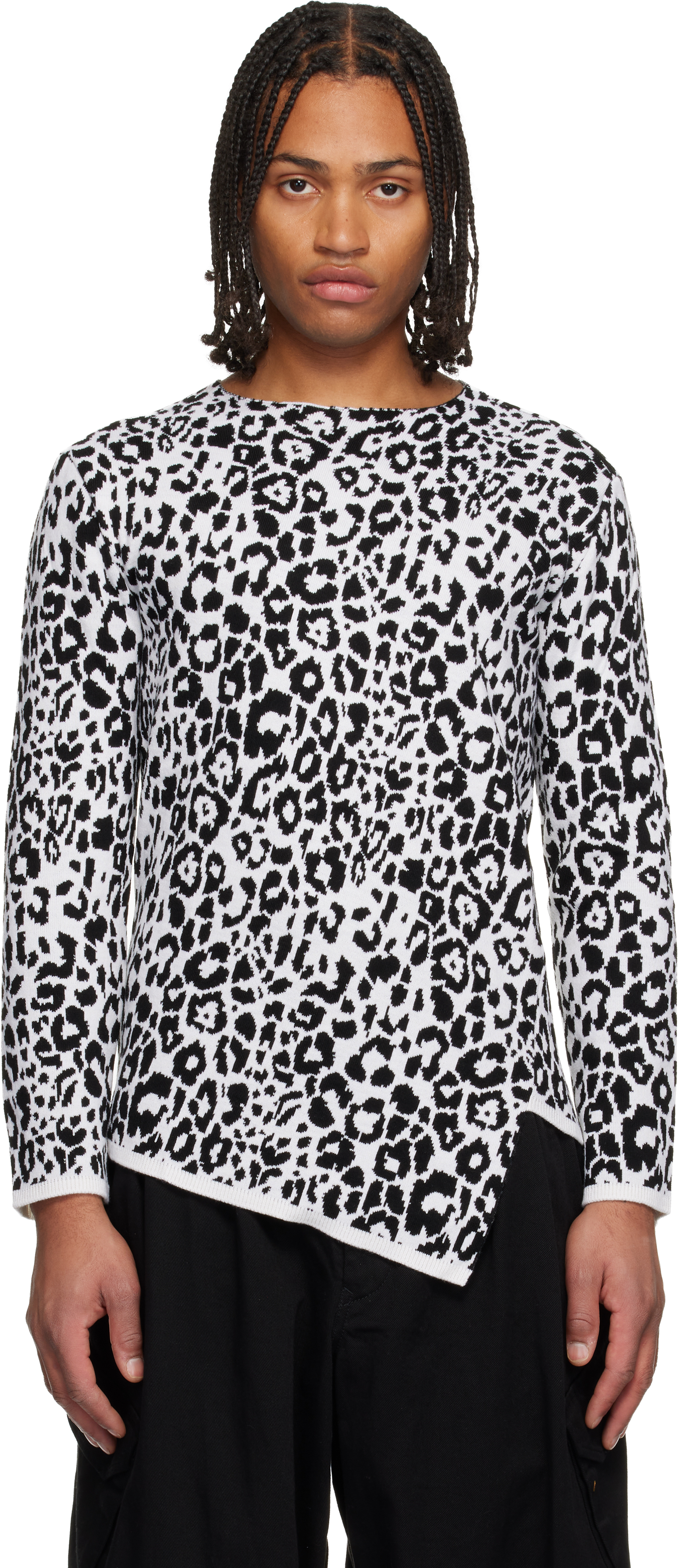 Black Comme Des Garçons White & Black Leopard Sweater In Black