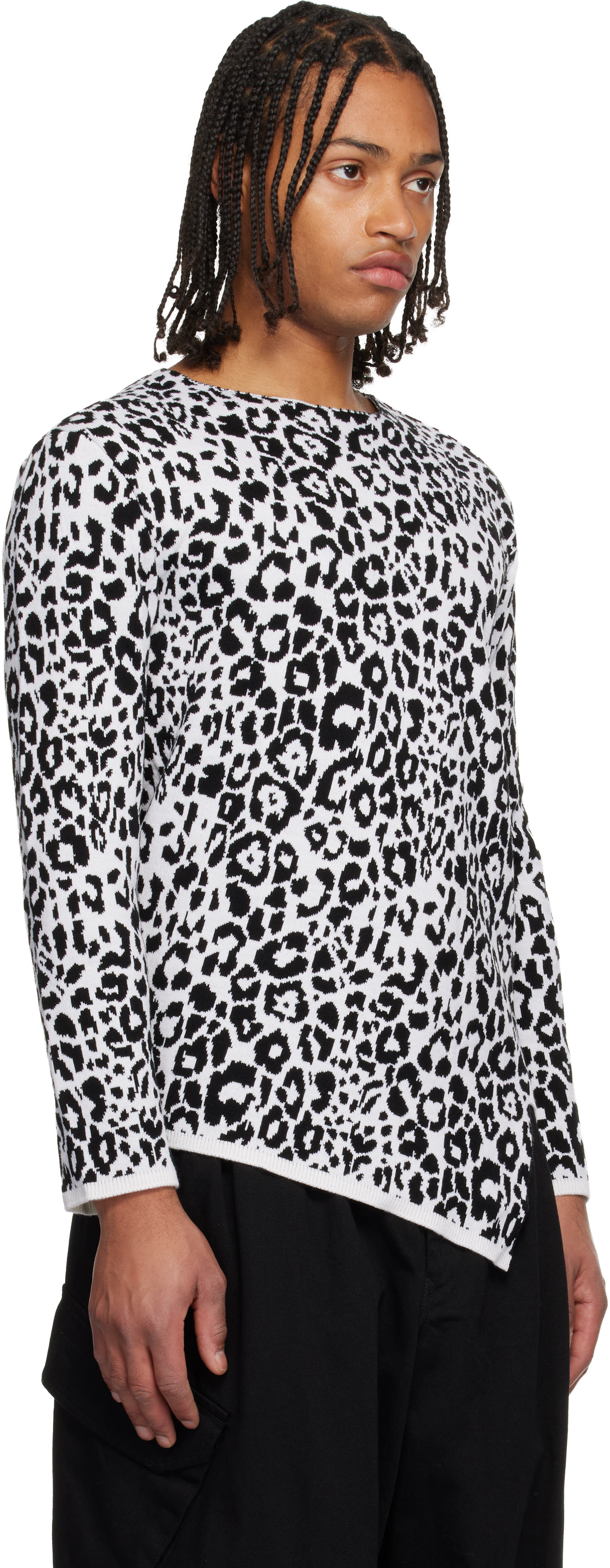 Black Comme Des Garçons White & Black Leopard Sweater In Black