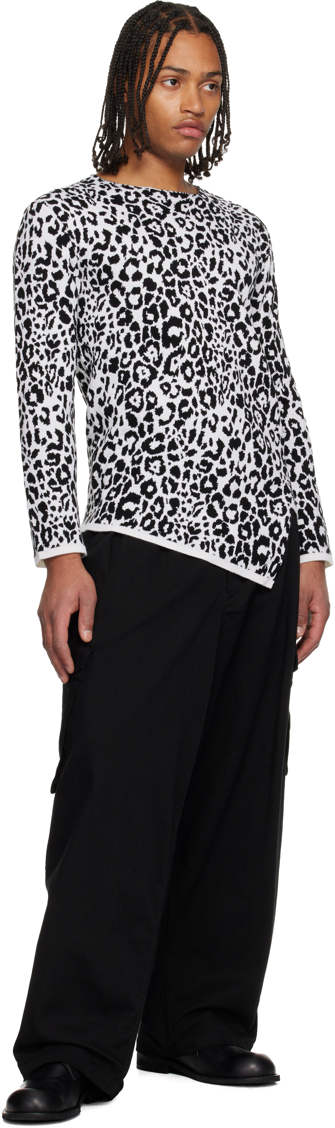 Black Comme Des Garçons White & Black Leopard Sweater In Black