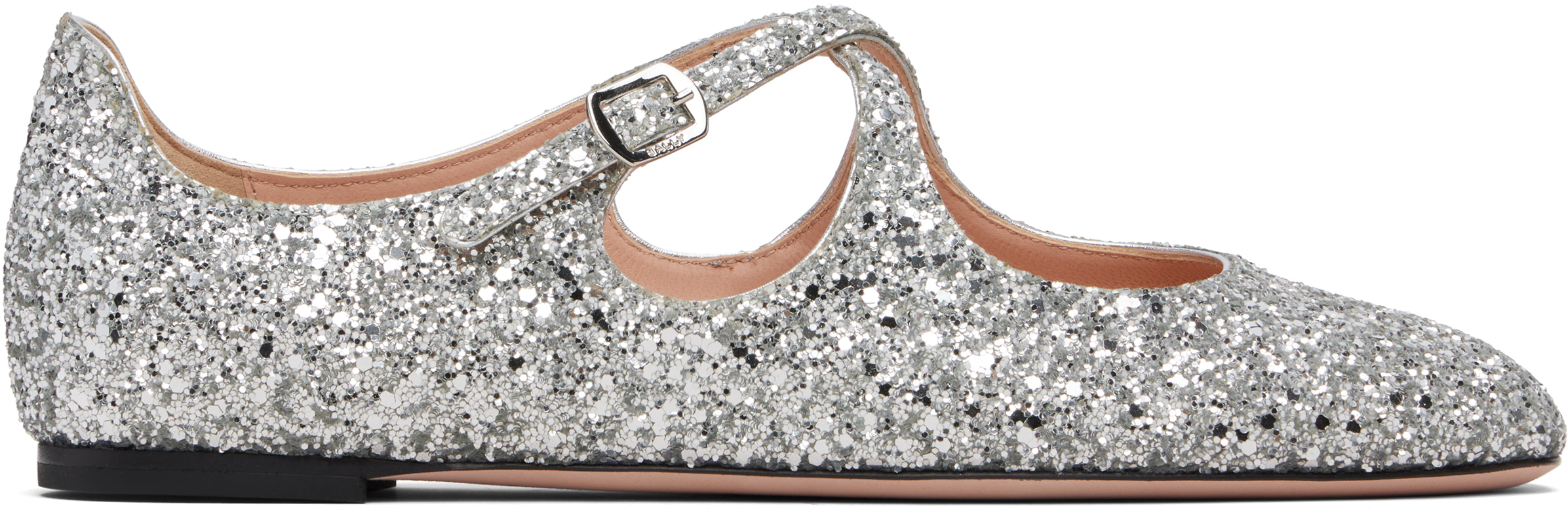 Bally Beliska Glittered Metallic Leather Ballet Flats In Silver