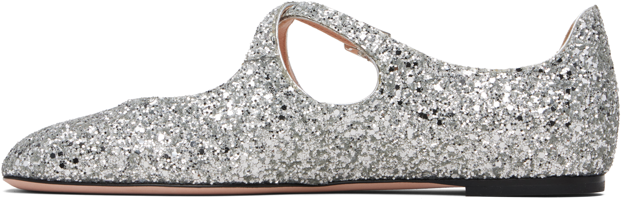 Bally Beliska Glittered Metallic Leather Ballet Flats In Silver