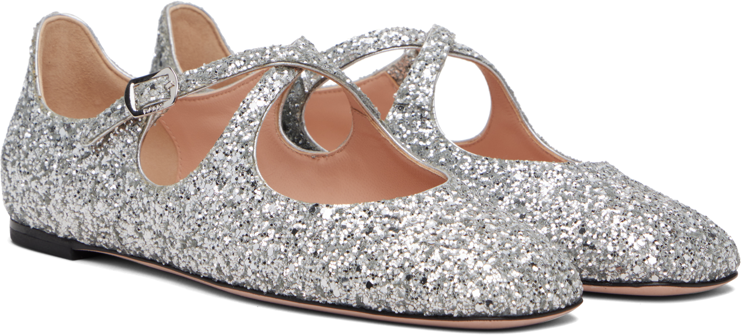 Bally Beliska Glittered Metallic Leather Ballet Flats In Silver