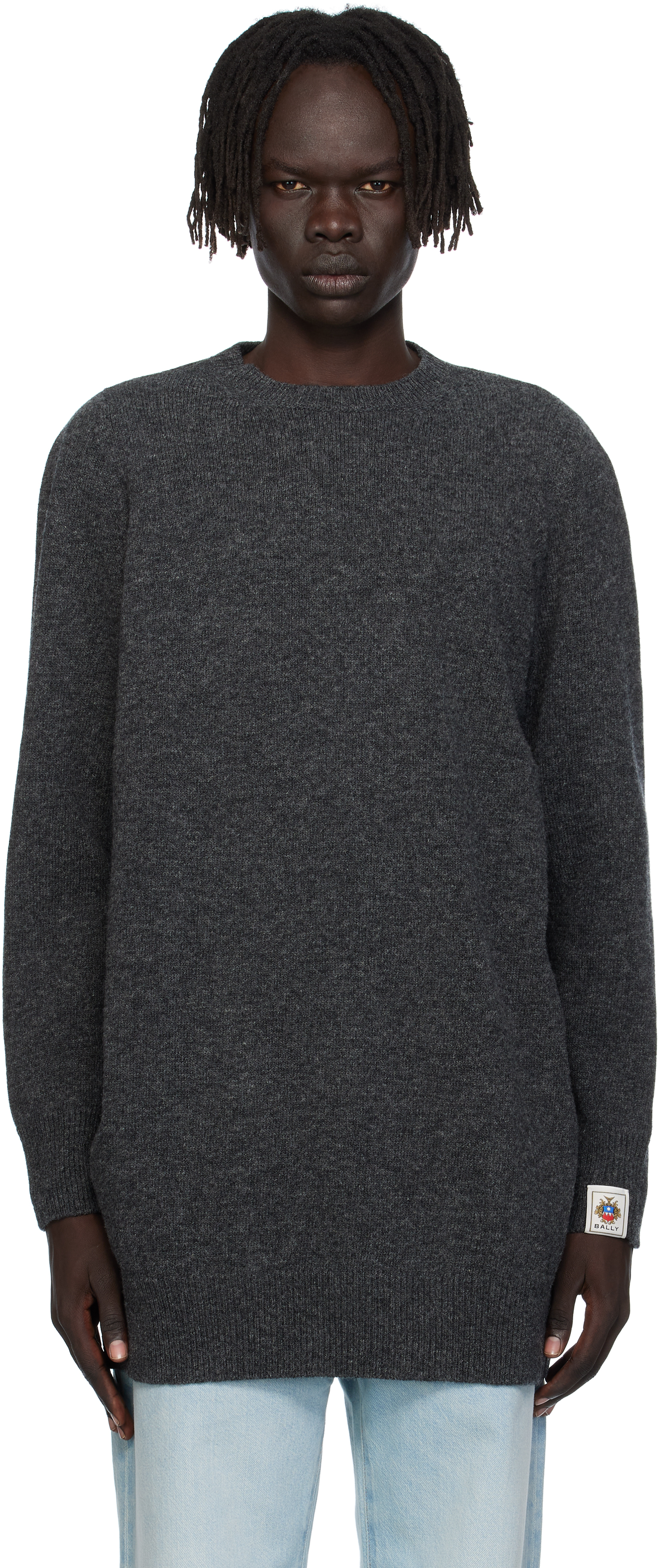 Bally Gray Long Wool Sweater In Gray