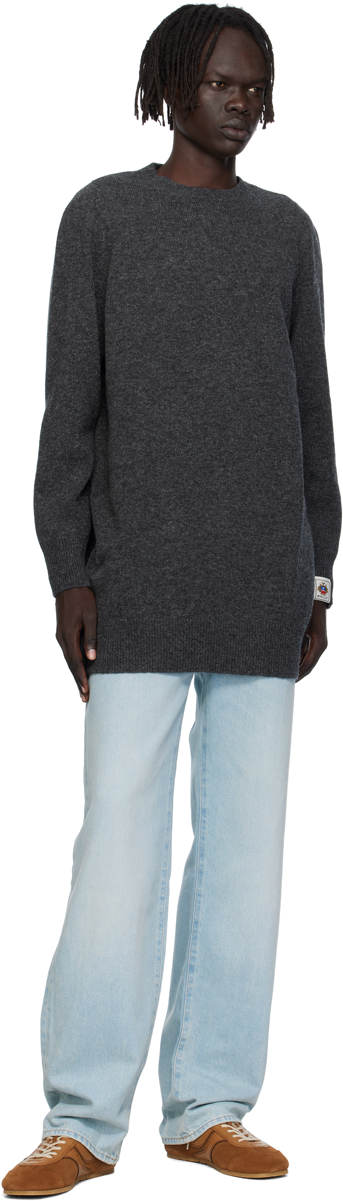 Bally Gray Long Wool Sweater In Gray