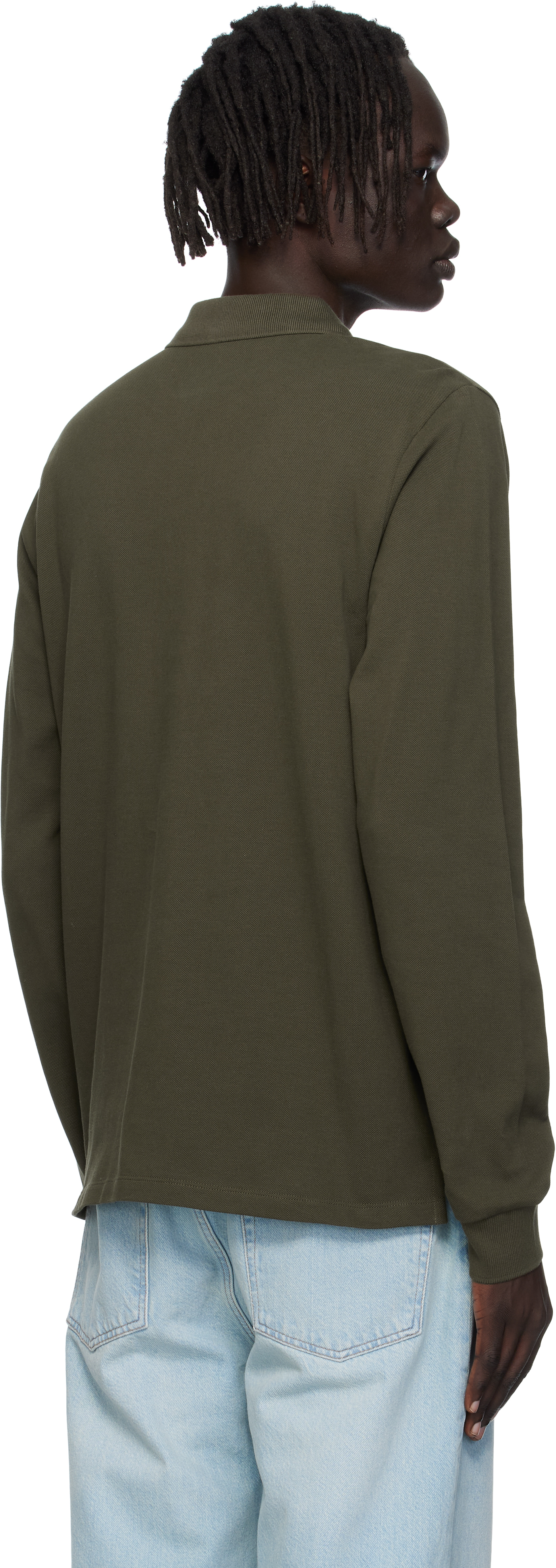 Bally Khaki Long Sleeve Crest Logo Polo In Green