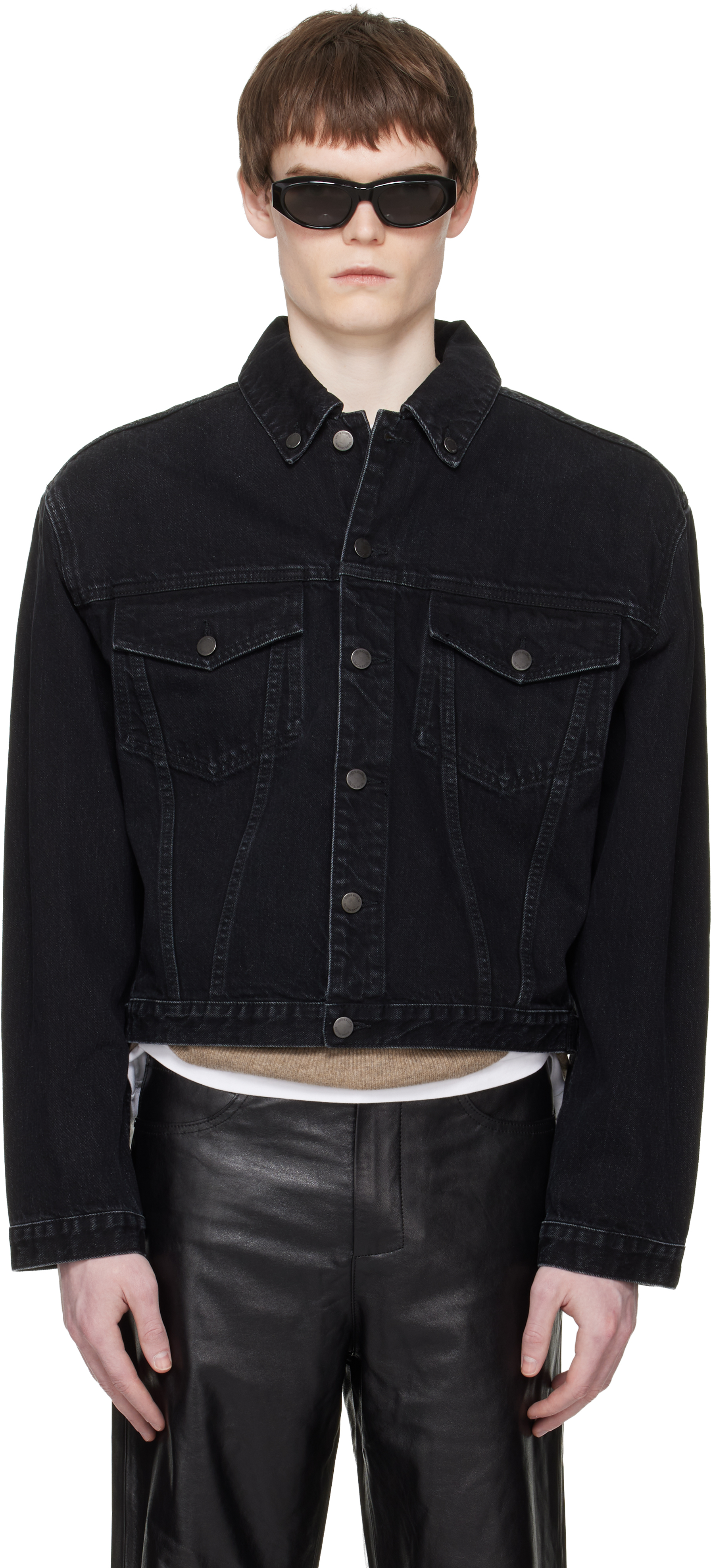 Black Shrunken Denim Jacket by Entire Studios on Sale