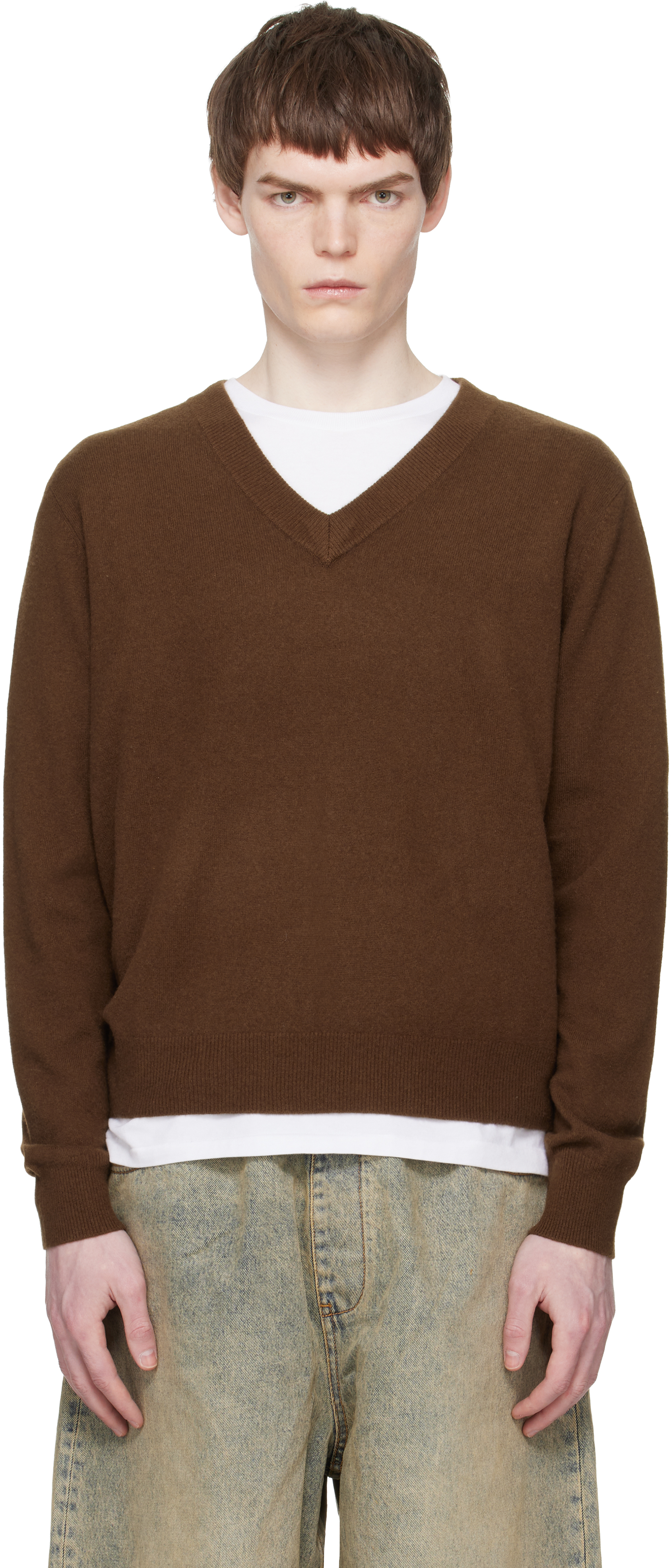 Entire Studios: ブラウン ニット Vネックセーター | SSENSE 日本