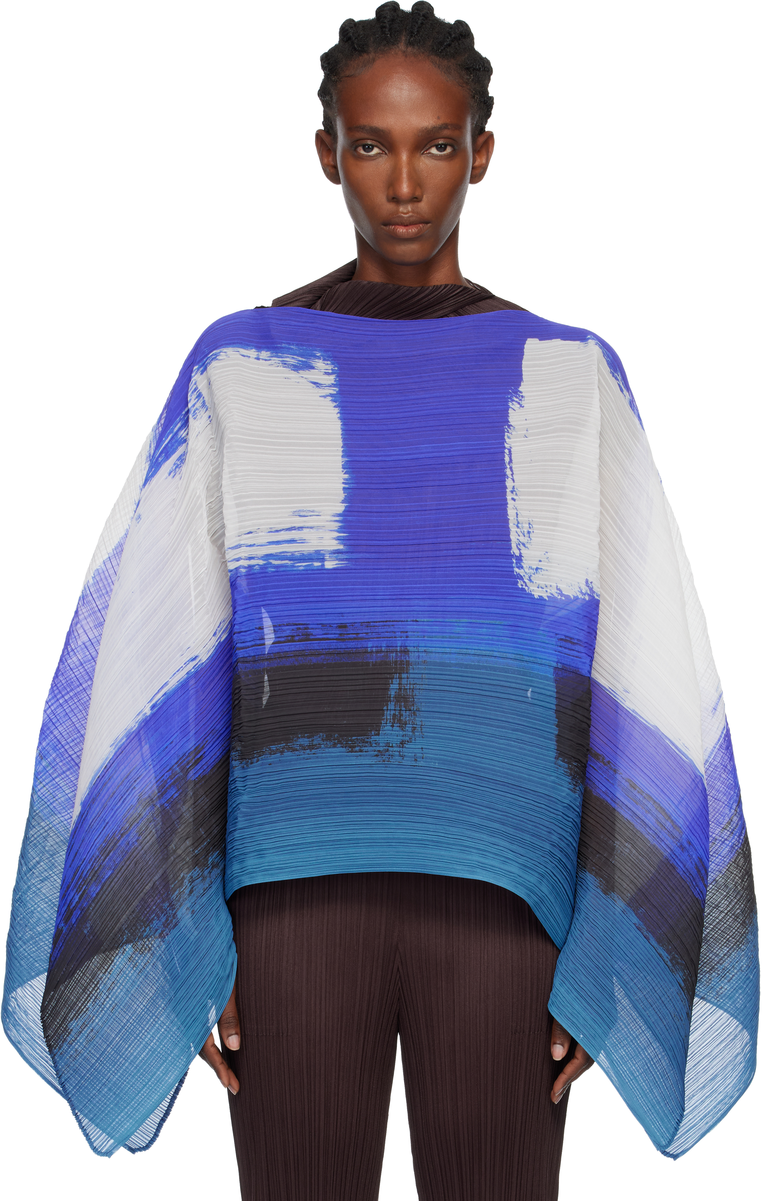 PLEATS PLEASE ISSEY MIYAKE: Blue Jump Madame-T Scarf | SSENSE