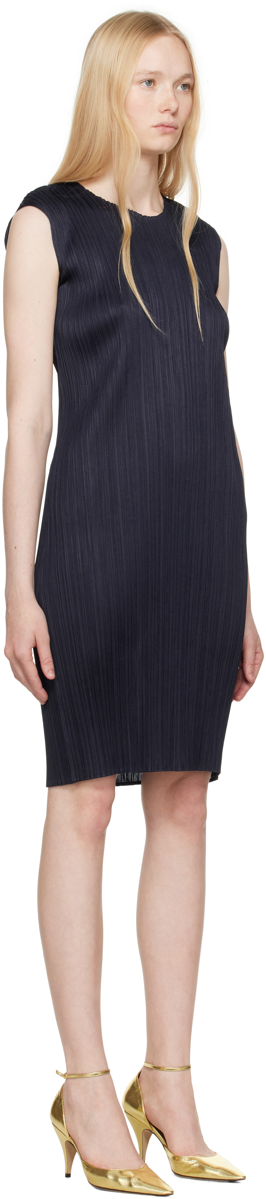 ISSEY MIYAKE NAVY JUNE NEW COLORFUL BASICS 4 MIDI DRESS