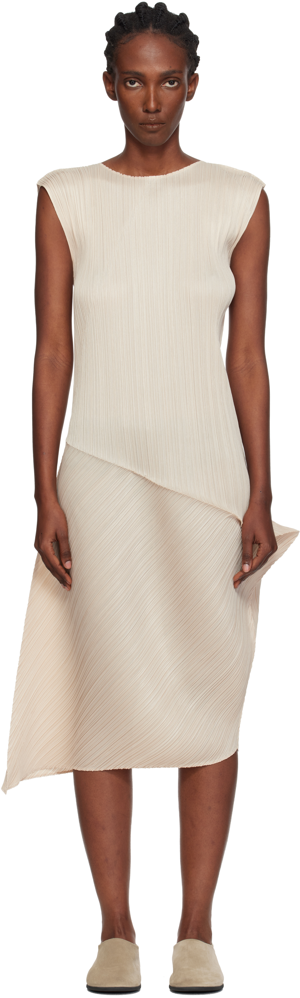 Issey Miyake Beige Leap Midi Dress In White