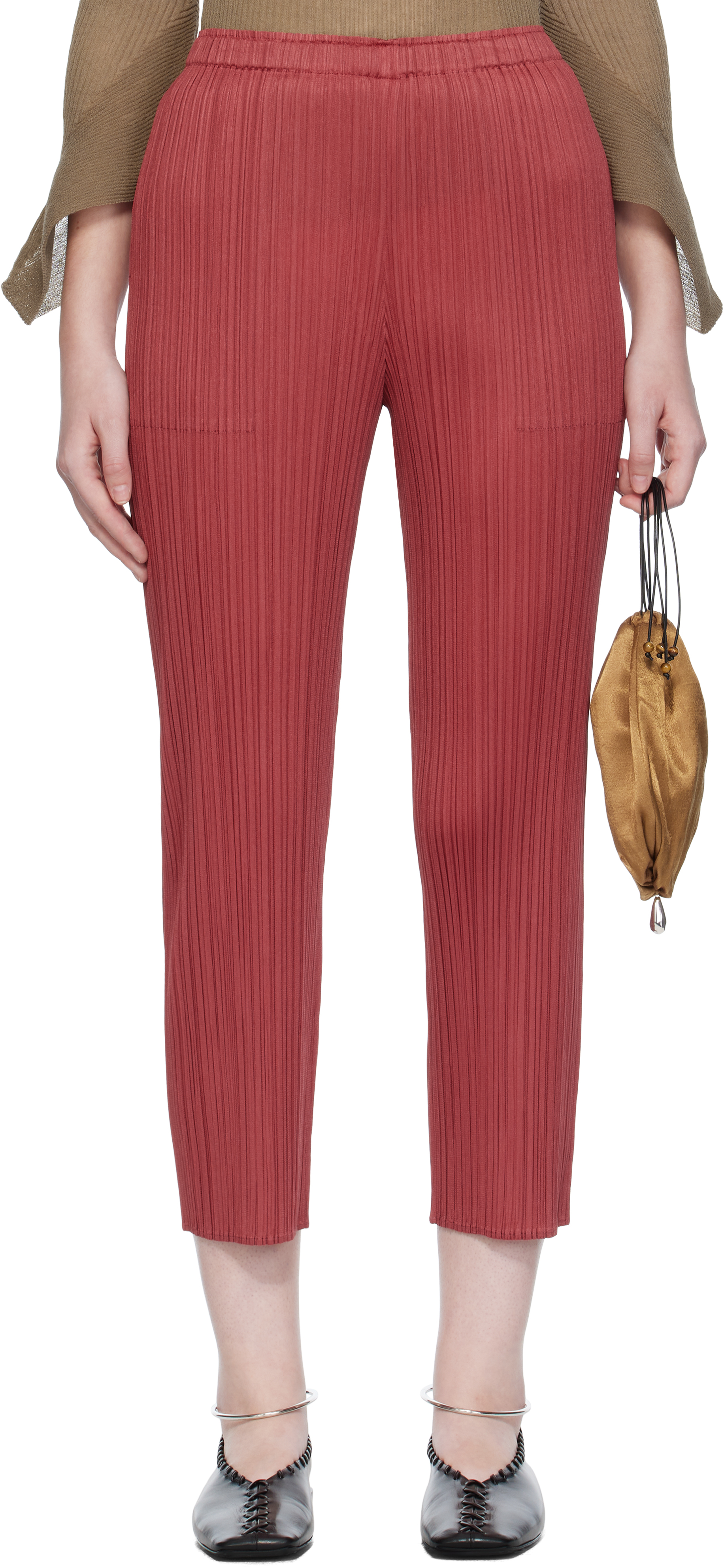 Red Lamp Shade Pants by PLEATS PLEASE ISSEY MIYAKE on Sale