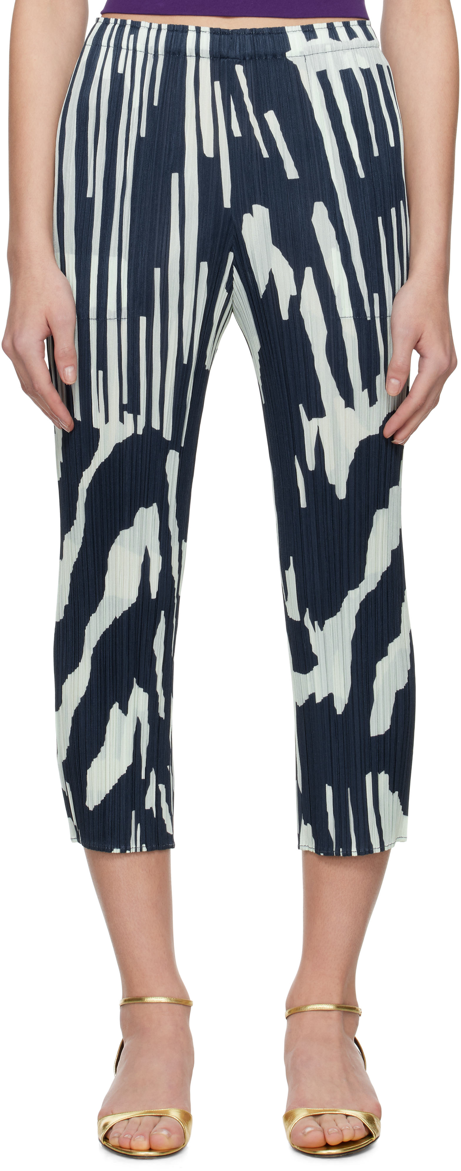 Navy & Blue Refraction Trousers by PLEATS PLEASE ISSEY MIYAKE on Sale