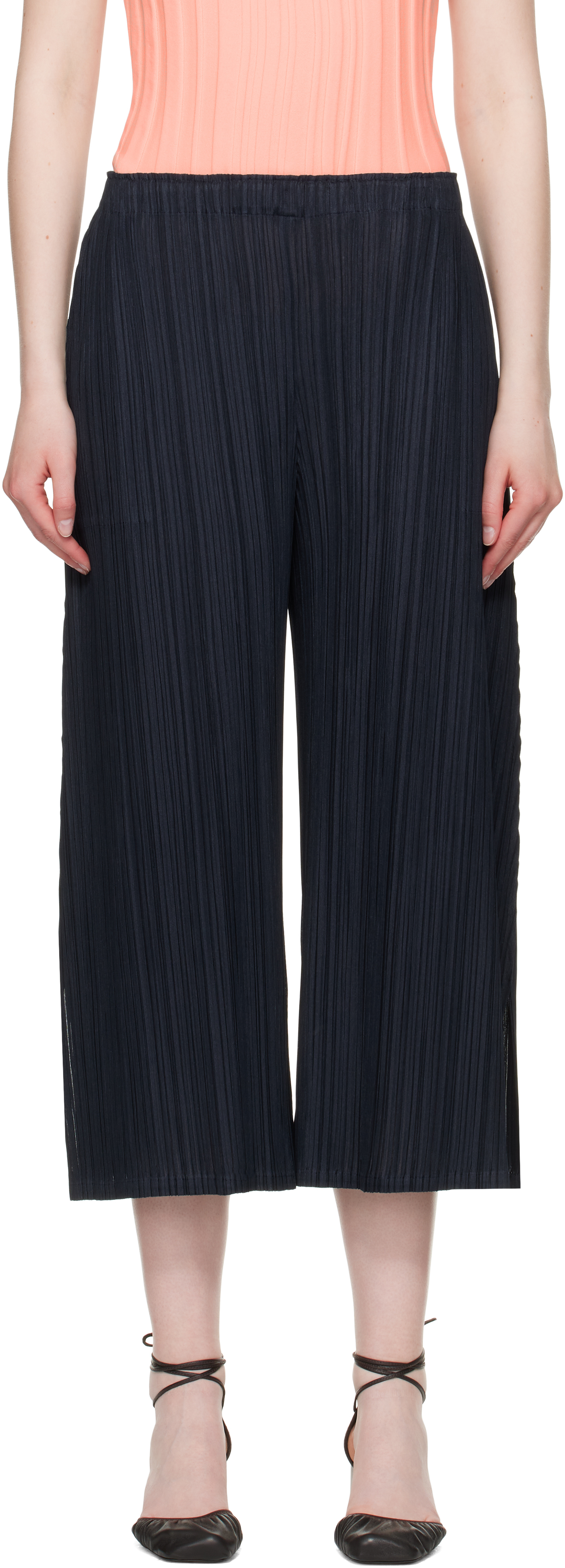 PLEATS PLEASE ISSEY MIYAKE: Navy Mellow Pleats Trousers | SSENSE