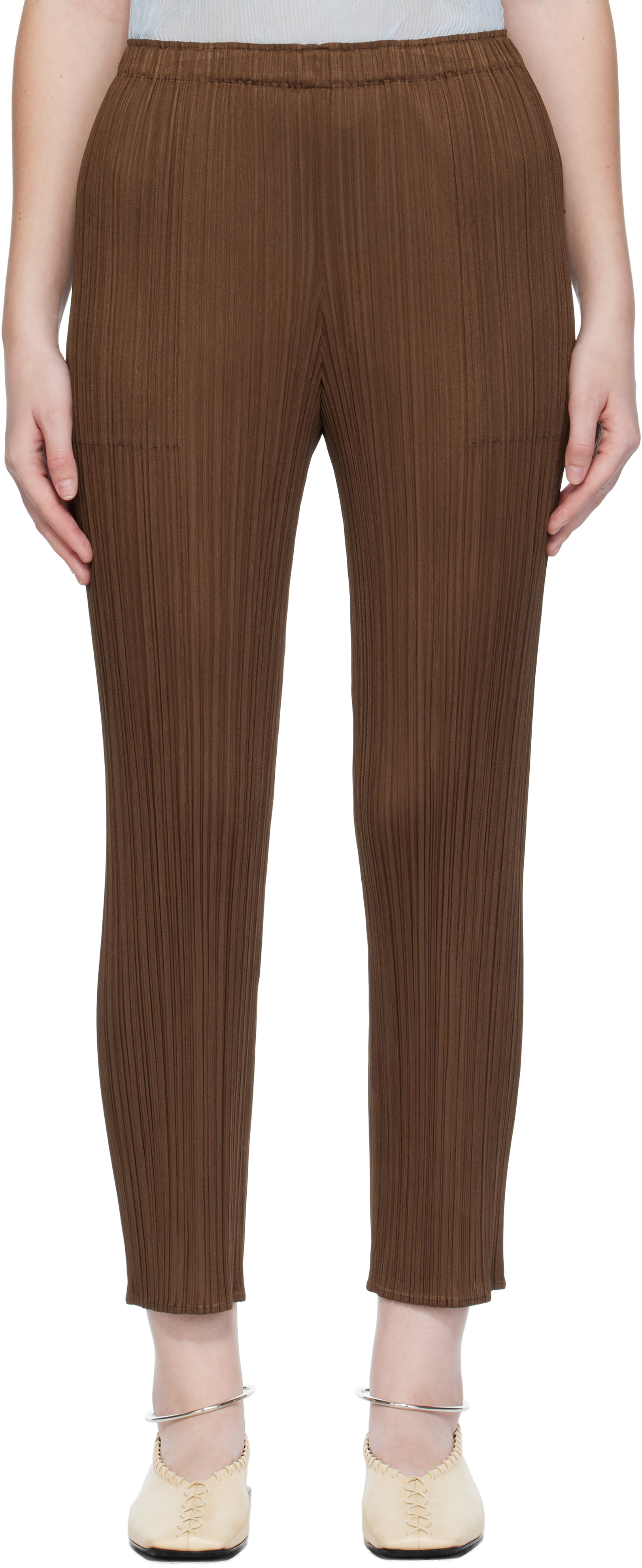 Brown New Colorful Basics 4 Trousers by PLEATS PLEASE ISSEY MIYAKE